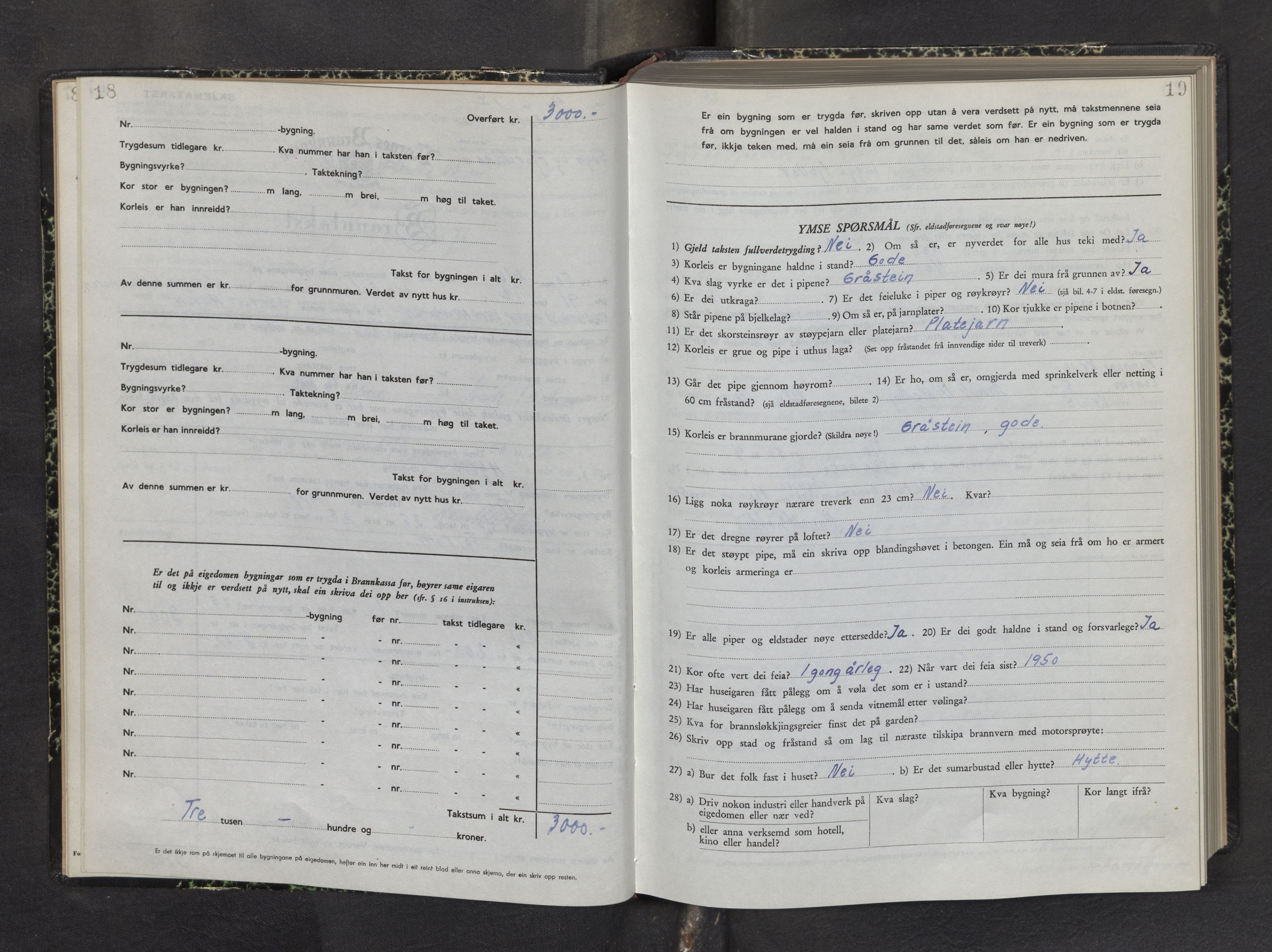 Lensmannen i Hafslo, AV/SAB-A-28001/0012/L0011: Branntakstprotokoll, skjematakst, 1950-1955, p. 18-19