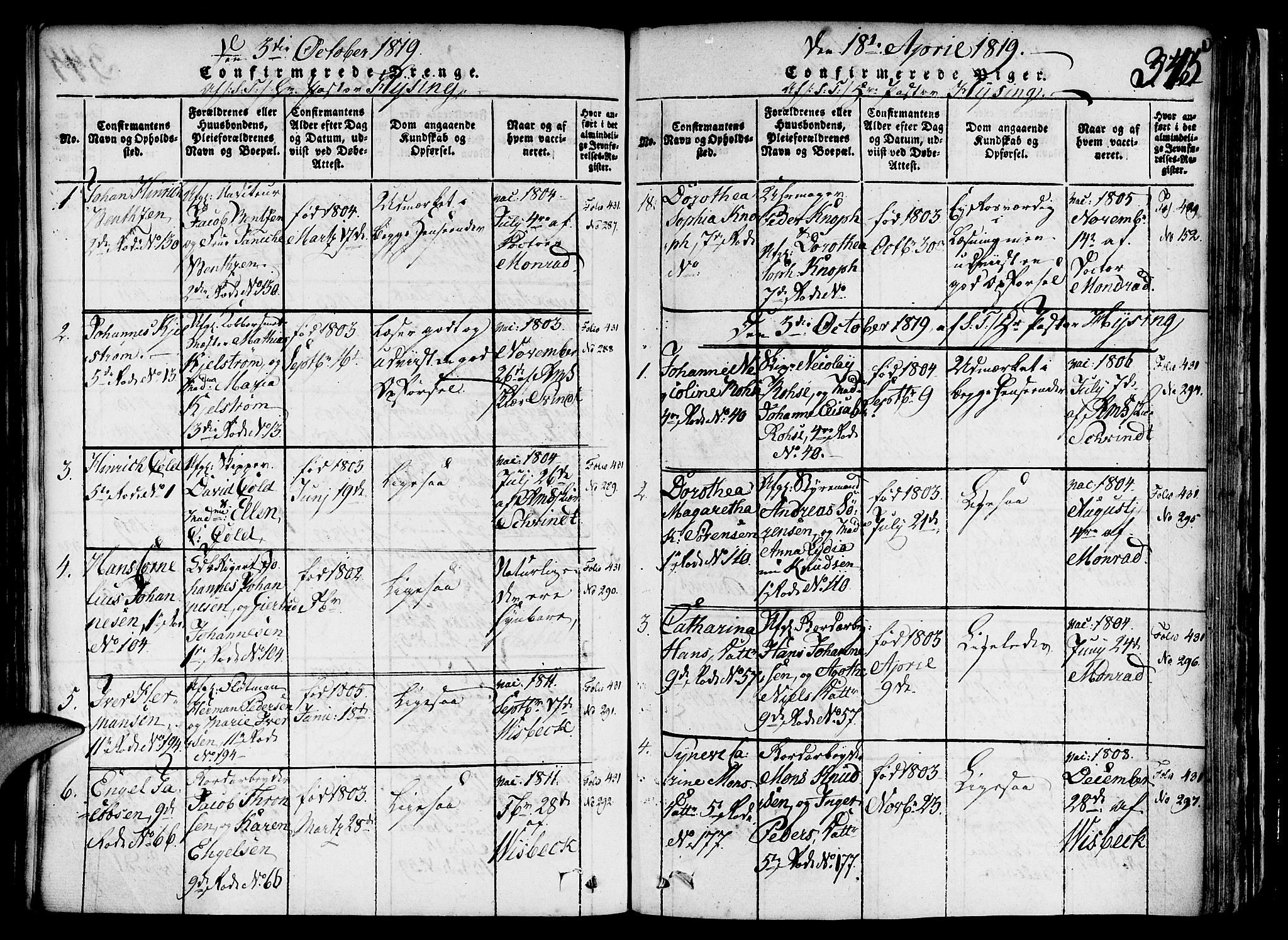 Nykirken Sokneprestembete, AV/SAB-A-77101/H/Haa/L0011: Parish register (official) no. A 11, 1816-1821, p. 345