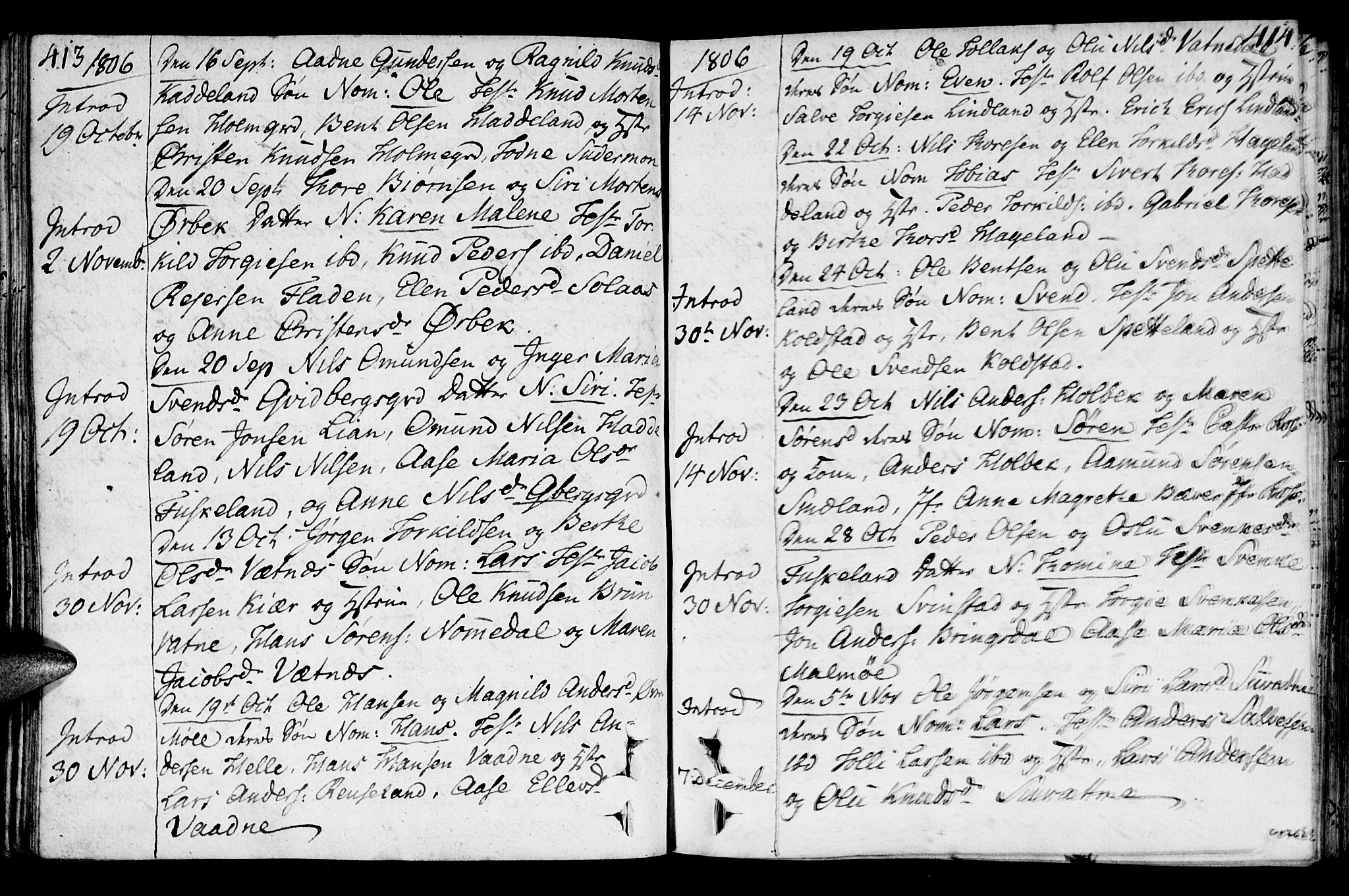 Holum sokneprestkontor, AV/SAK-1111-0022/F/Fa/Faa/L0003: Parish register (official) no. A 3, 1780-1821, p. 413-414