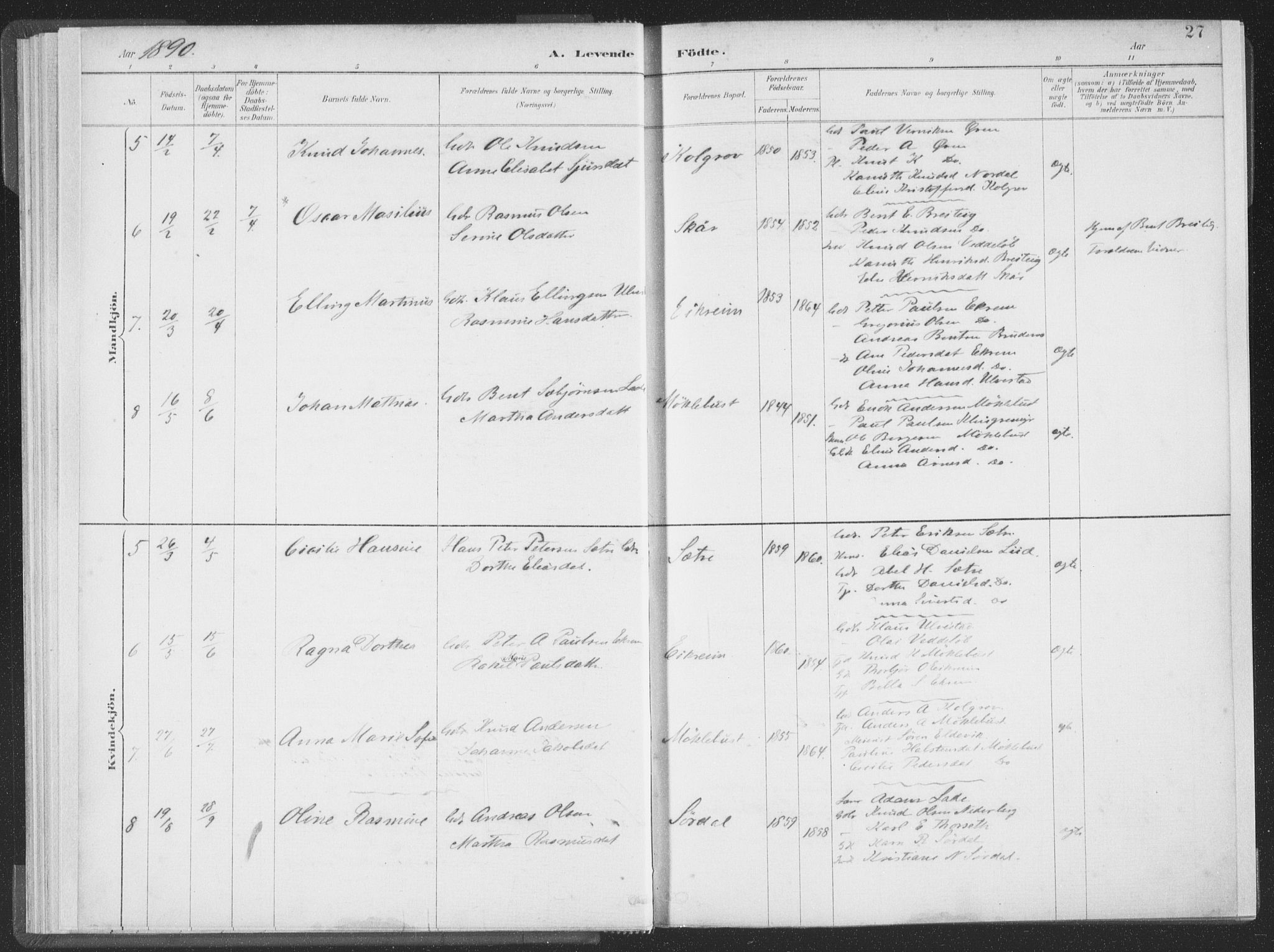 Ministerialprotokoller, klokkerbøker og fødselsregistre - Møre og Romsdal, AV/SAT-A-1454/502/L0025: Parish register (official) no. 502A03, 1885-1909, p. 27