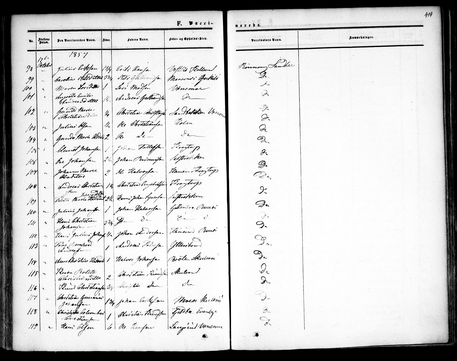 Høland prestekontor Kirkebøker, AV/SAO-A-10346a/F/Fa/L0010: Parish register (official) no. I 10, 1854-1861, p. 414