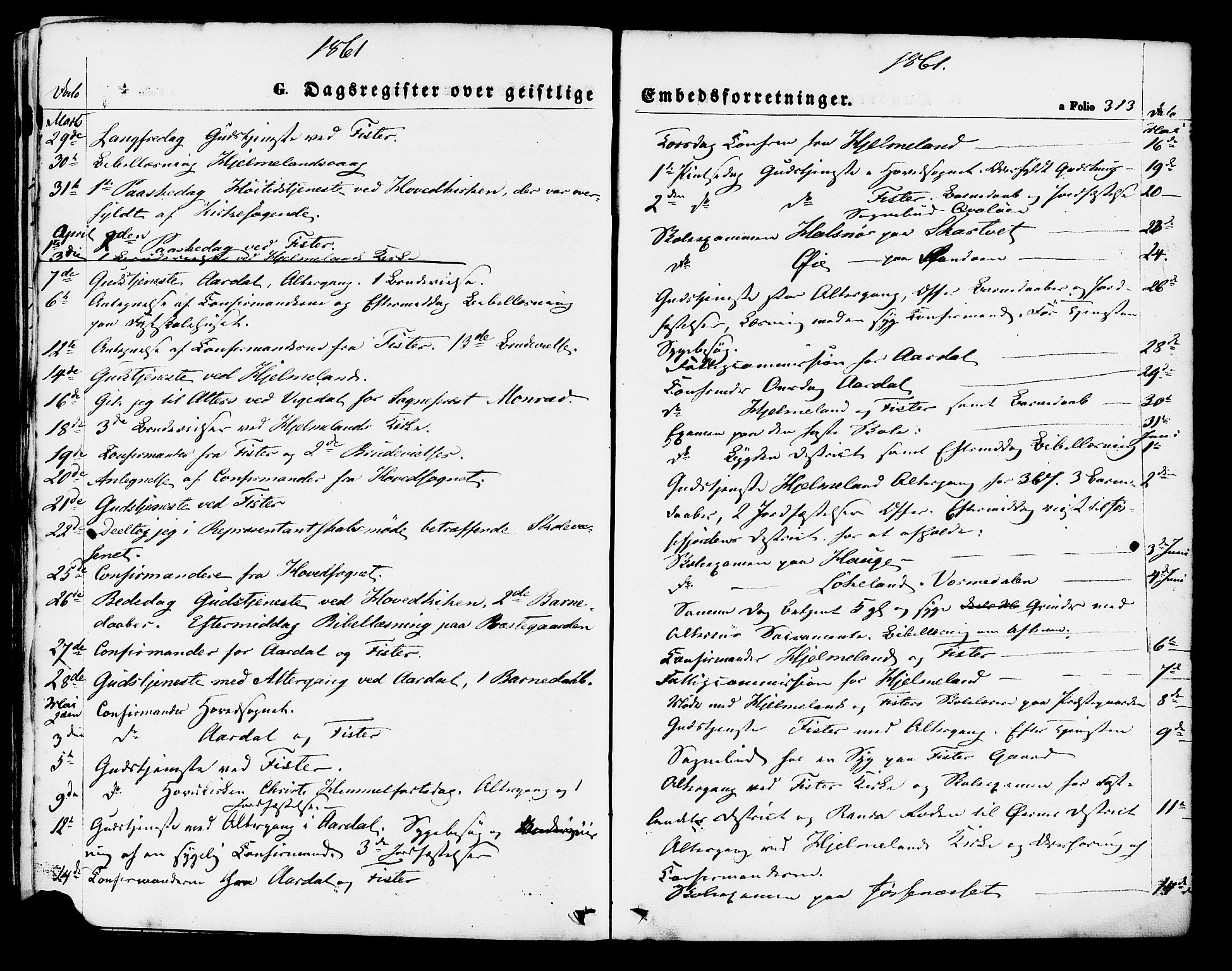 Hjelmeland sokneprestkontor, SAST/A-101843/01/IV/L0011: Parish register (official) no. A 11, 1861-1878, p. 313