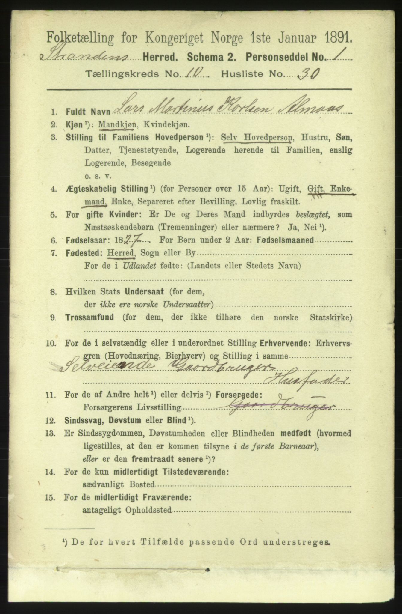 RA, 1891 census for 1525 Stranda, 1891, p. 2388