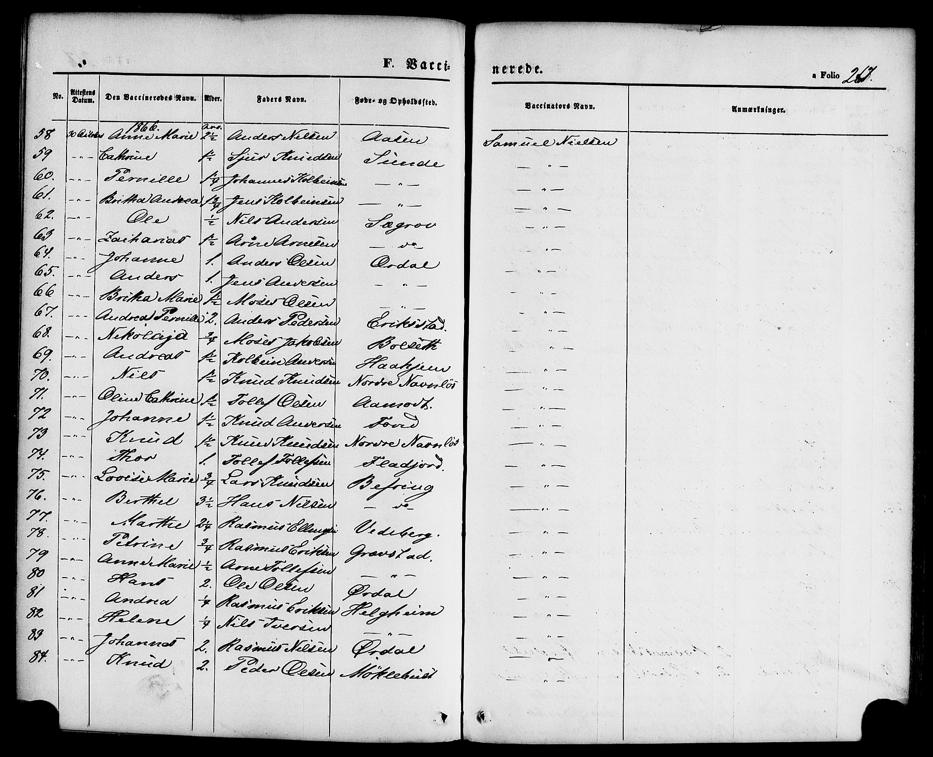 Jølster sokneprestembete, SAB/A-80701/H/Haa/Haaa/L0011: Parish register (official) no. A 11, 1866-1881, p. 267