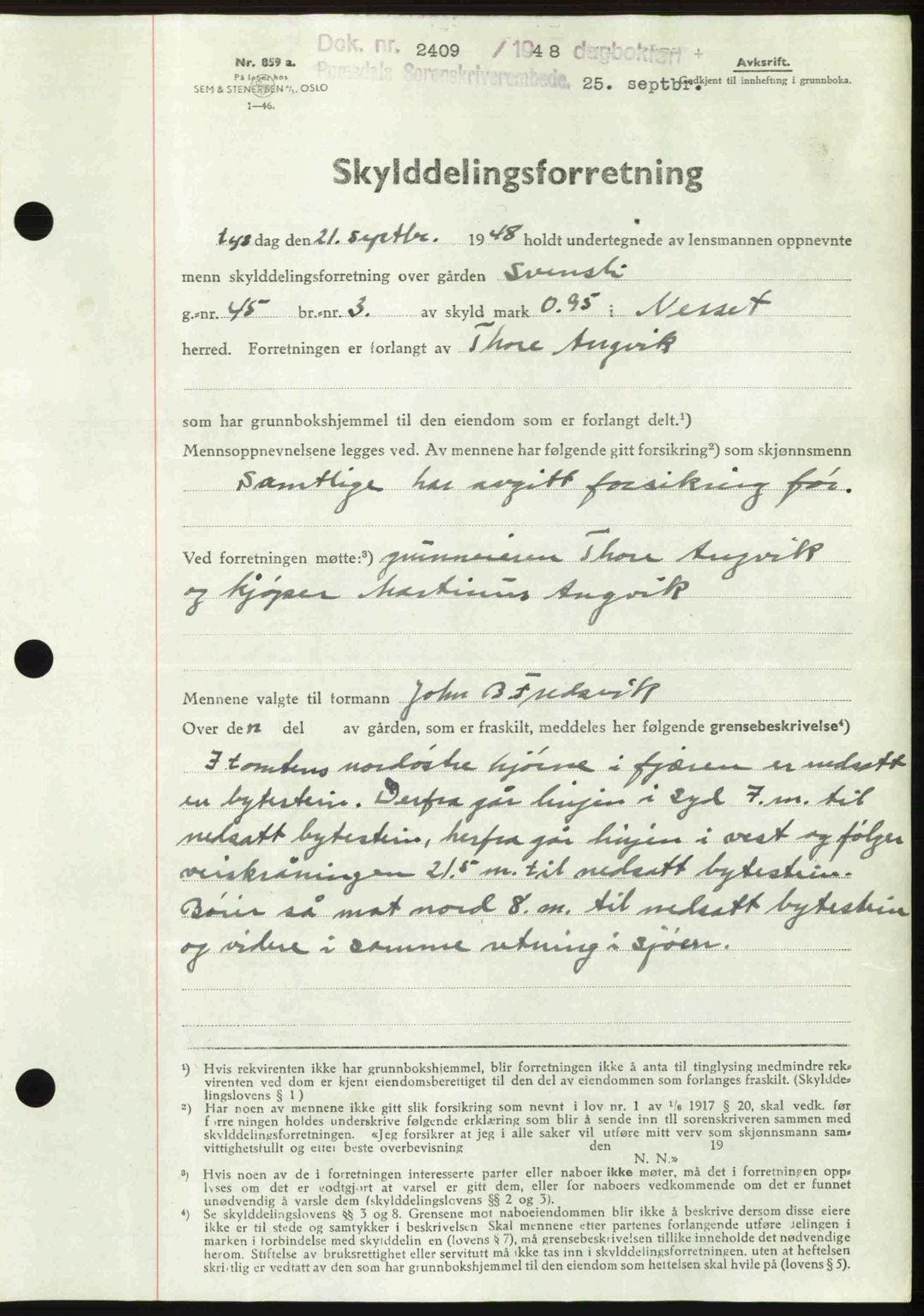 Romsdal sorenskriveri, AV/SAT-A-4149/1/2/2C: Mortgage book no. A27, 1948-1948, Diary no: : 2409/1948