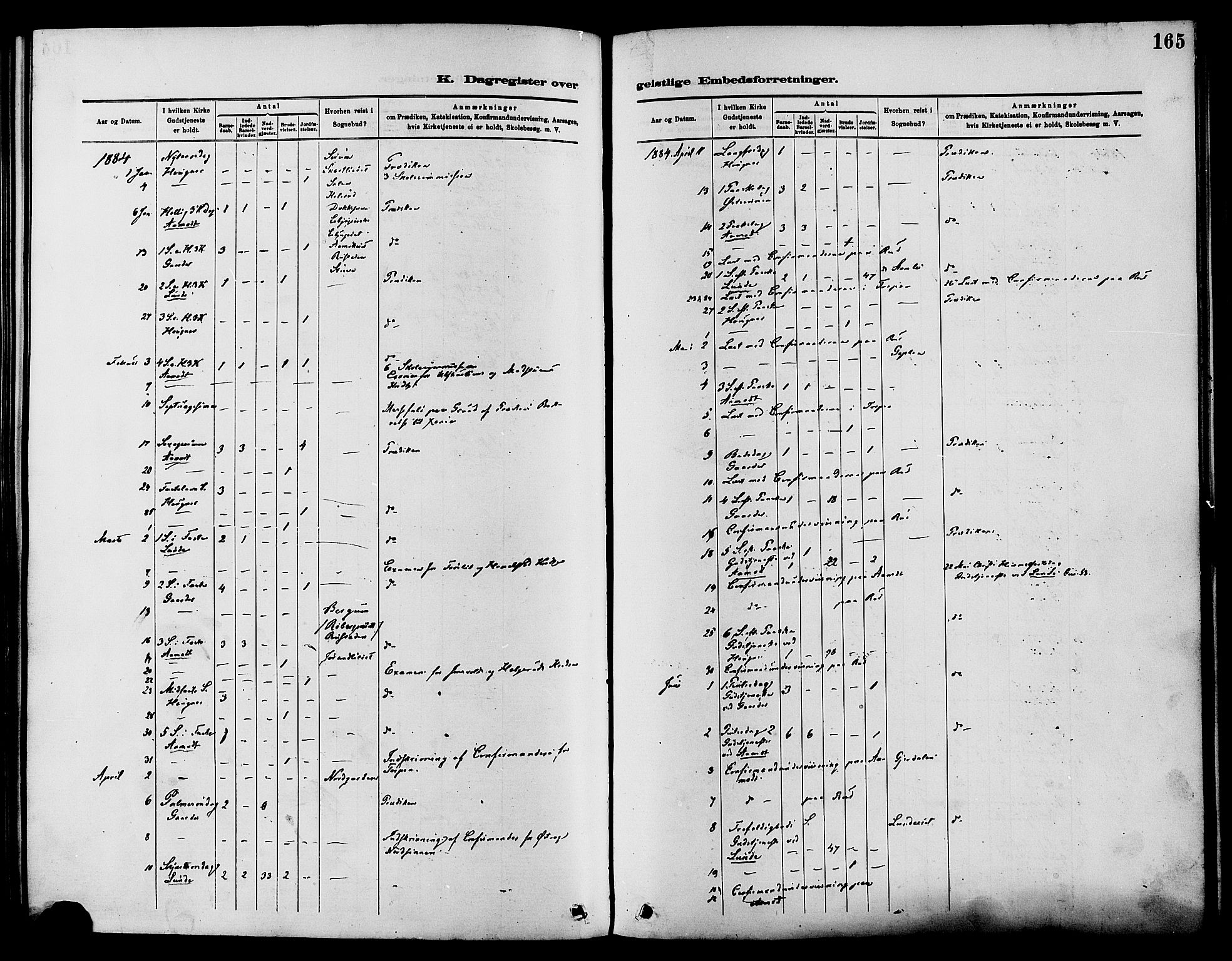 Nordre Land prestekontor, SAH/PREST-124/H/Ha/Haa/L0003: Parish register (official) no. 3, 1882-1896, p. 165