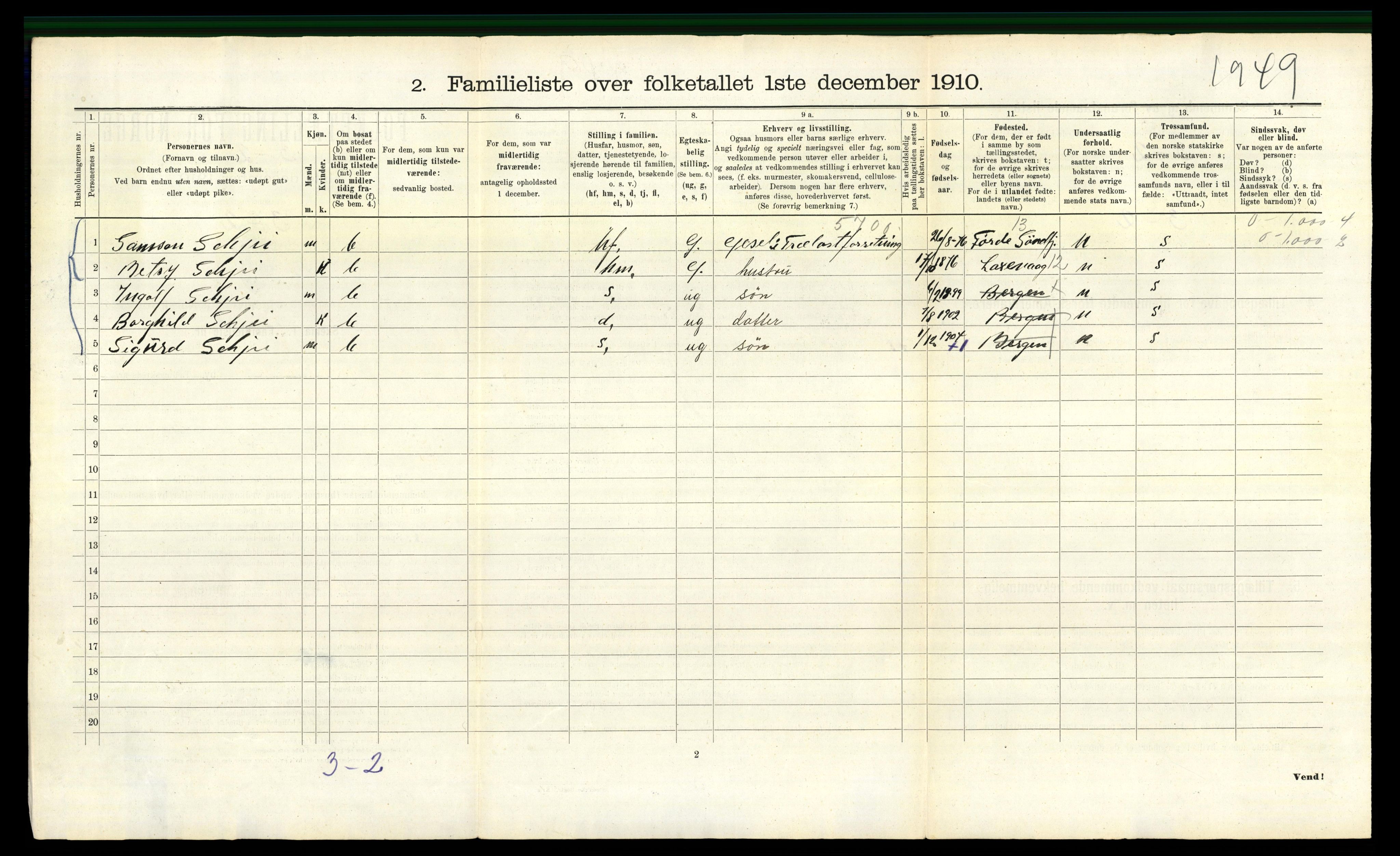 RA, 1910 census for Bergen, 1910, p. 2614