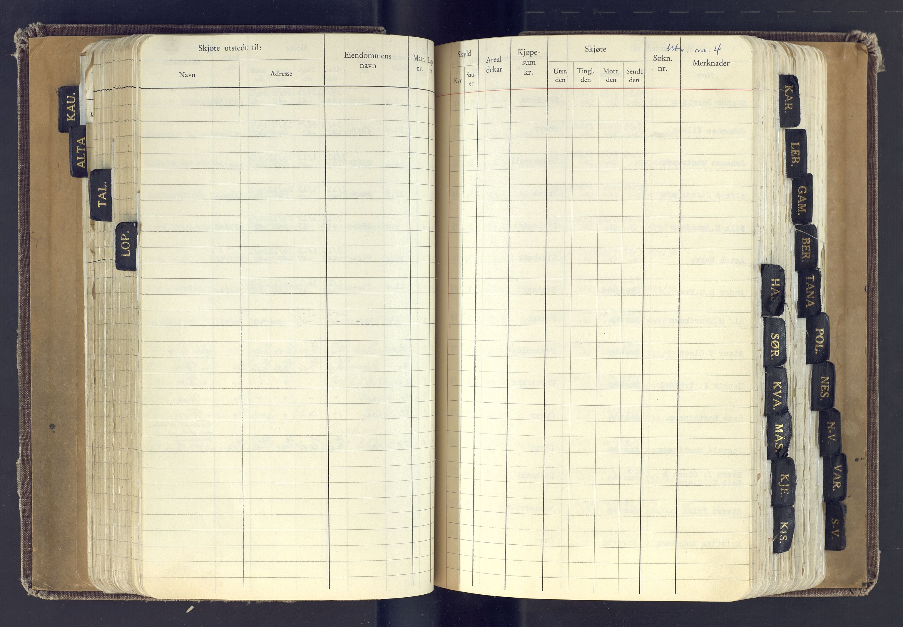 Finnmark jordsalgskommisjon/jordsalgskontor og Statskog SF Finnmark jordsalgskontor, AV/SATØ-S-1443/J/Jc/L0001: Skjøtebok, 1932-1983