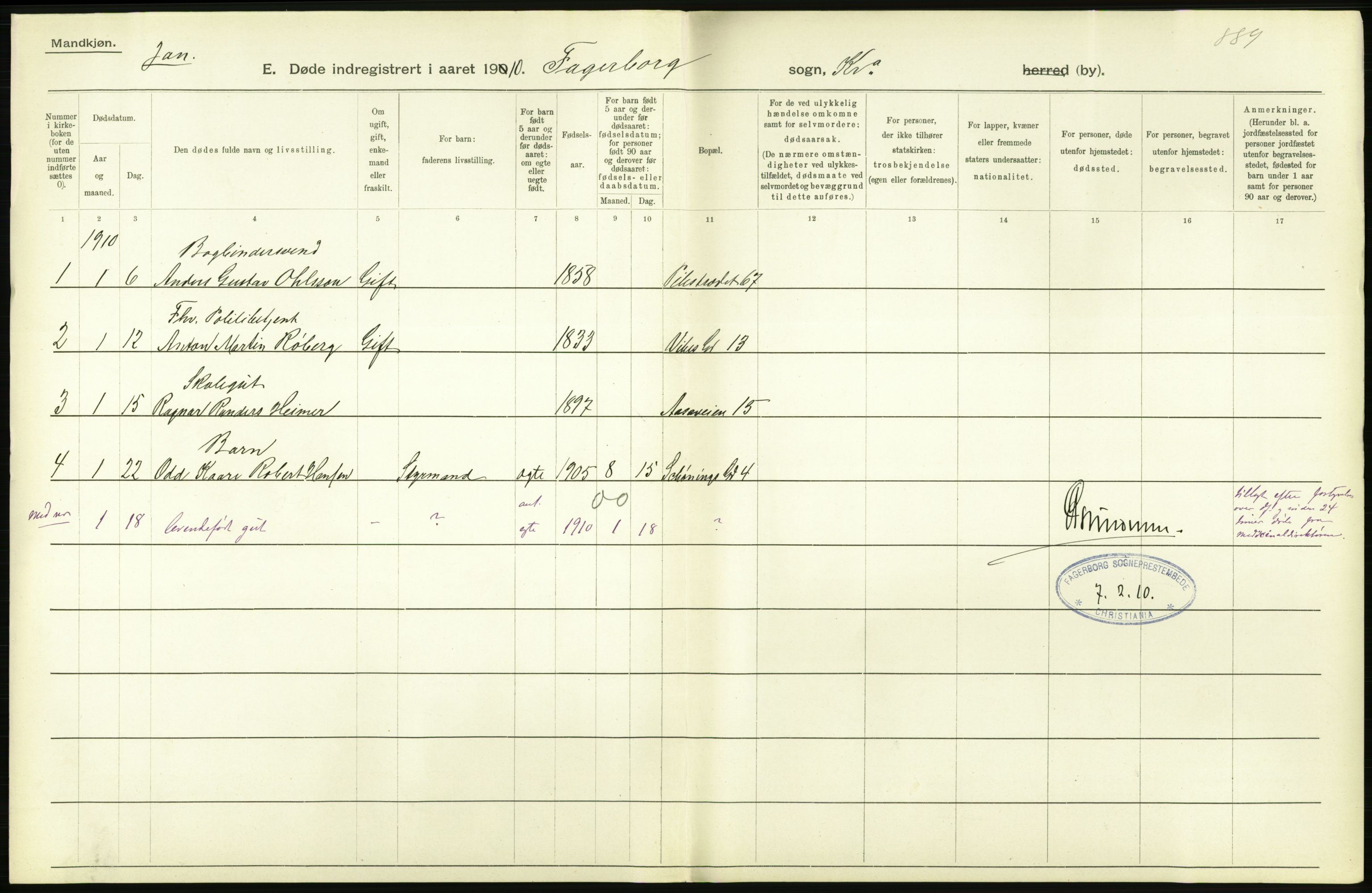 Statistisk sentralbyrå, Sosiodemografiske emner, Befolkning, RA/S-2228/D/Df/Dfa/Dfah/L0008: Kristiania: Døde, 1910, p. 890