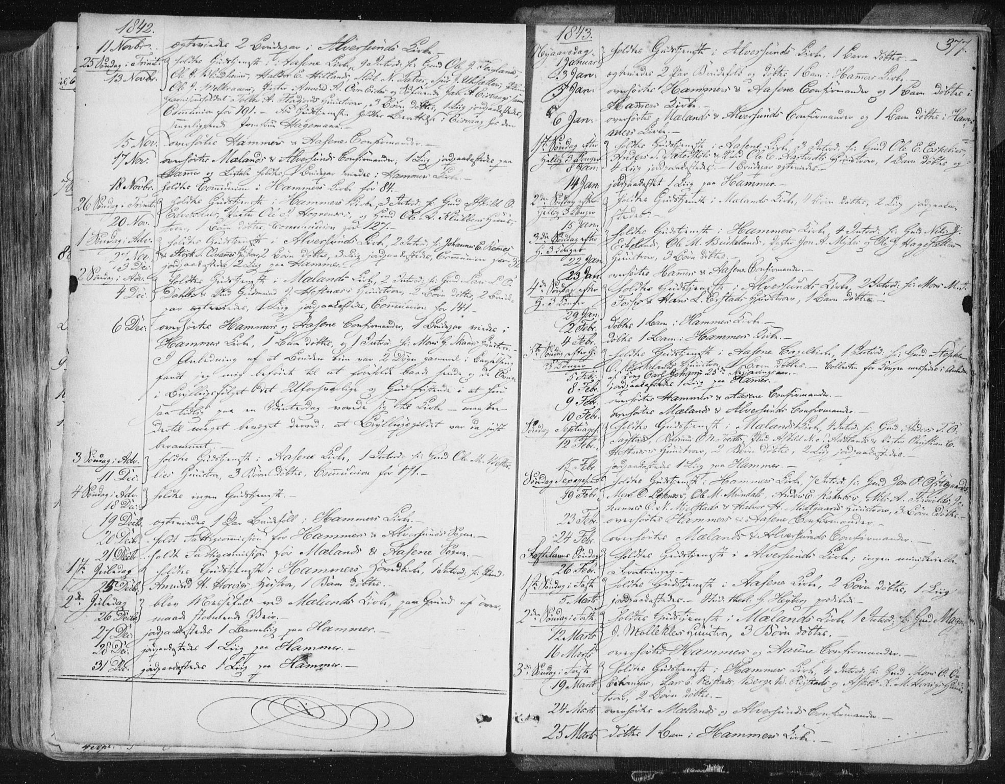 Hamre sokneprestembete, AV/SAB-A-75501/H/Ha/Haa/Haaa/L0012: Parish register (official) no. A 12, 1834-1845, p. 377