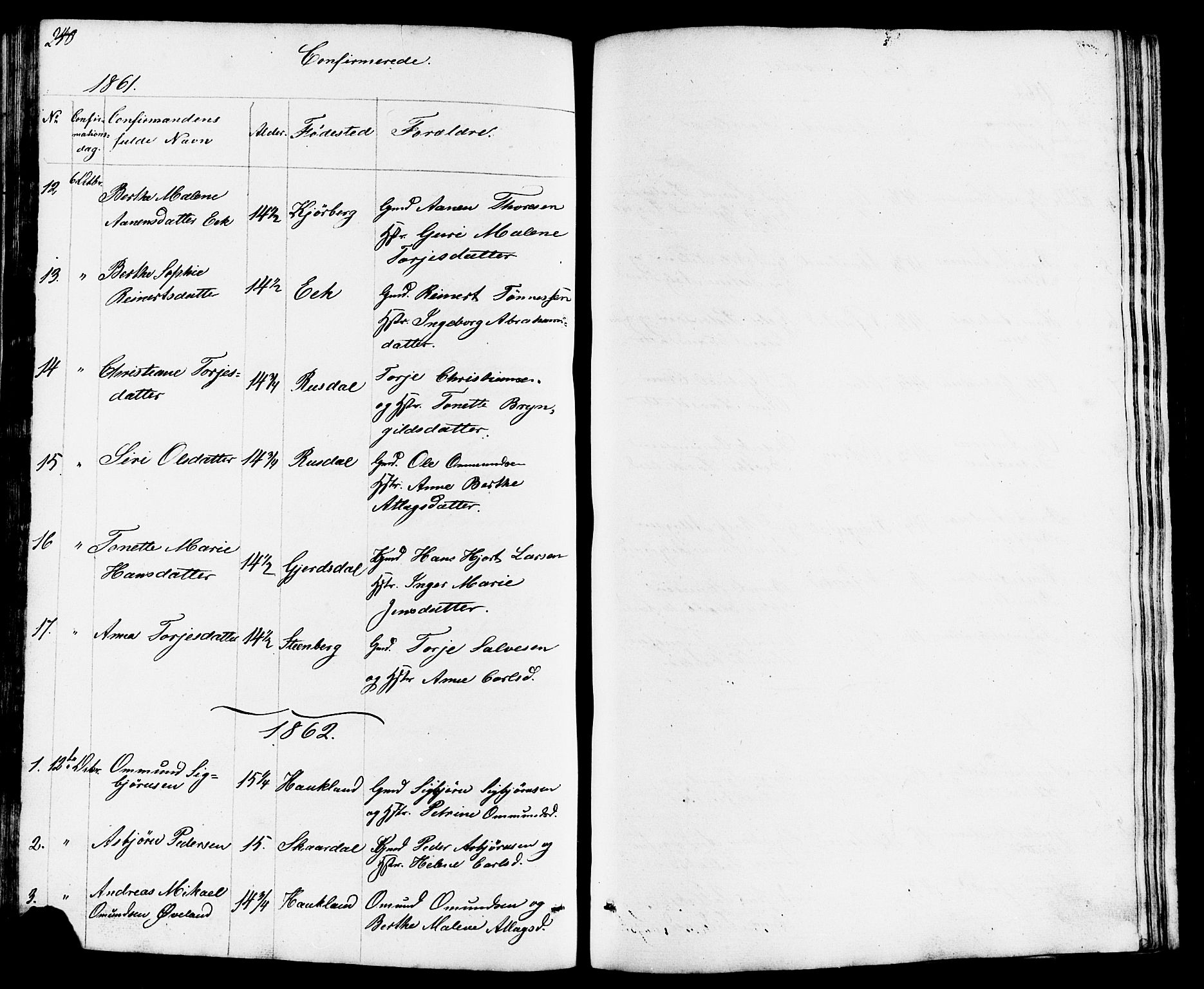 Lund sokneprestkontor, AV/SAST-A-101809/S07/L0003: Parish register (copy) no. B 3, 1848-1885, p. 240