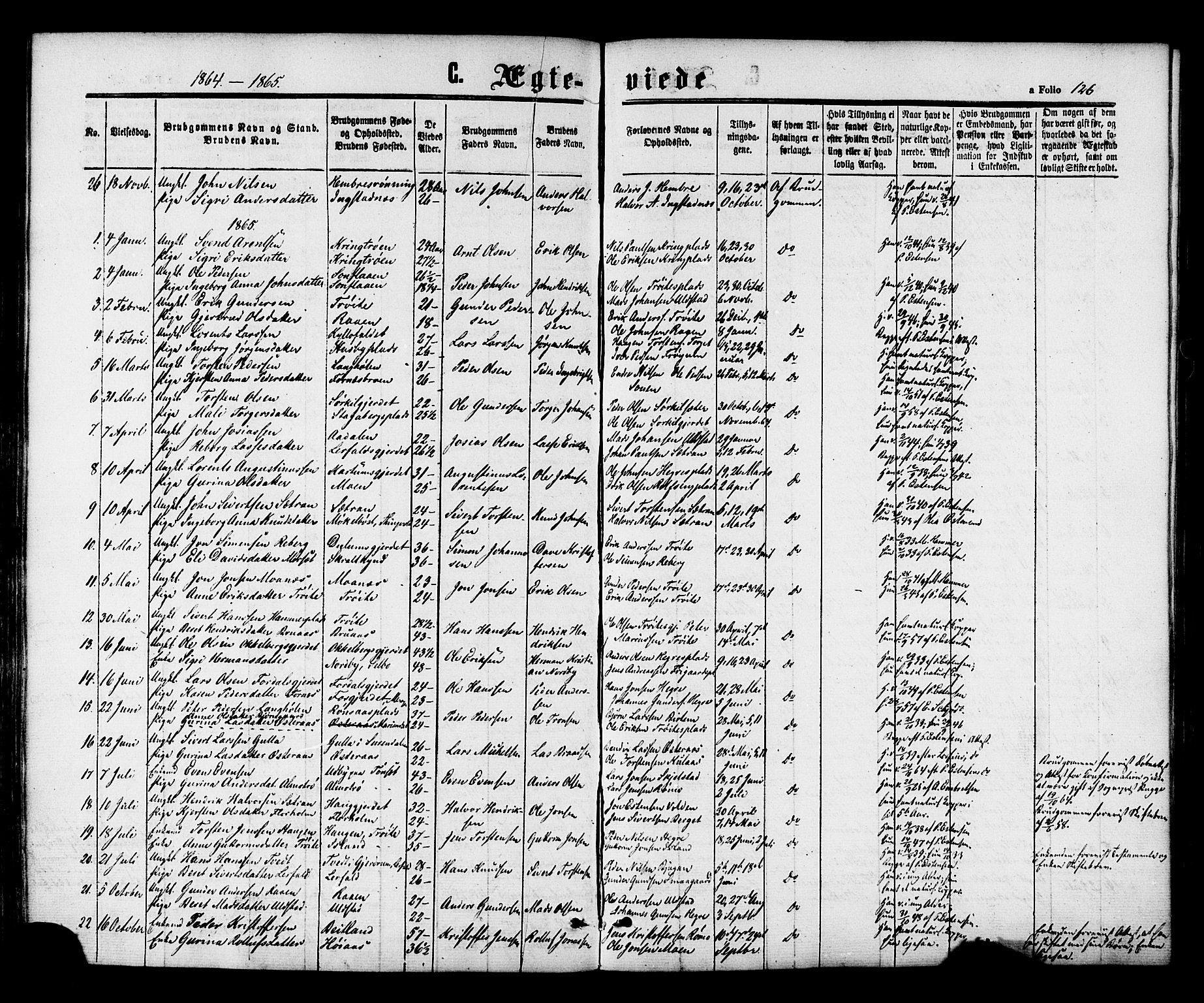 Ministerialprotokoller, klokkerbøker og fødselsregistre - Nord-Trøndelag, SAT/A-1458/703/L0029: Parish register (official) no. 703A02, 1863-1879, p. 126