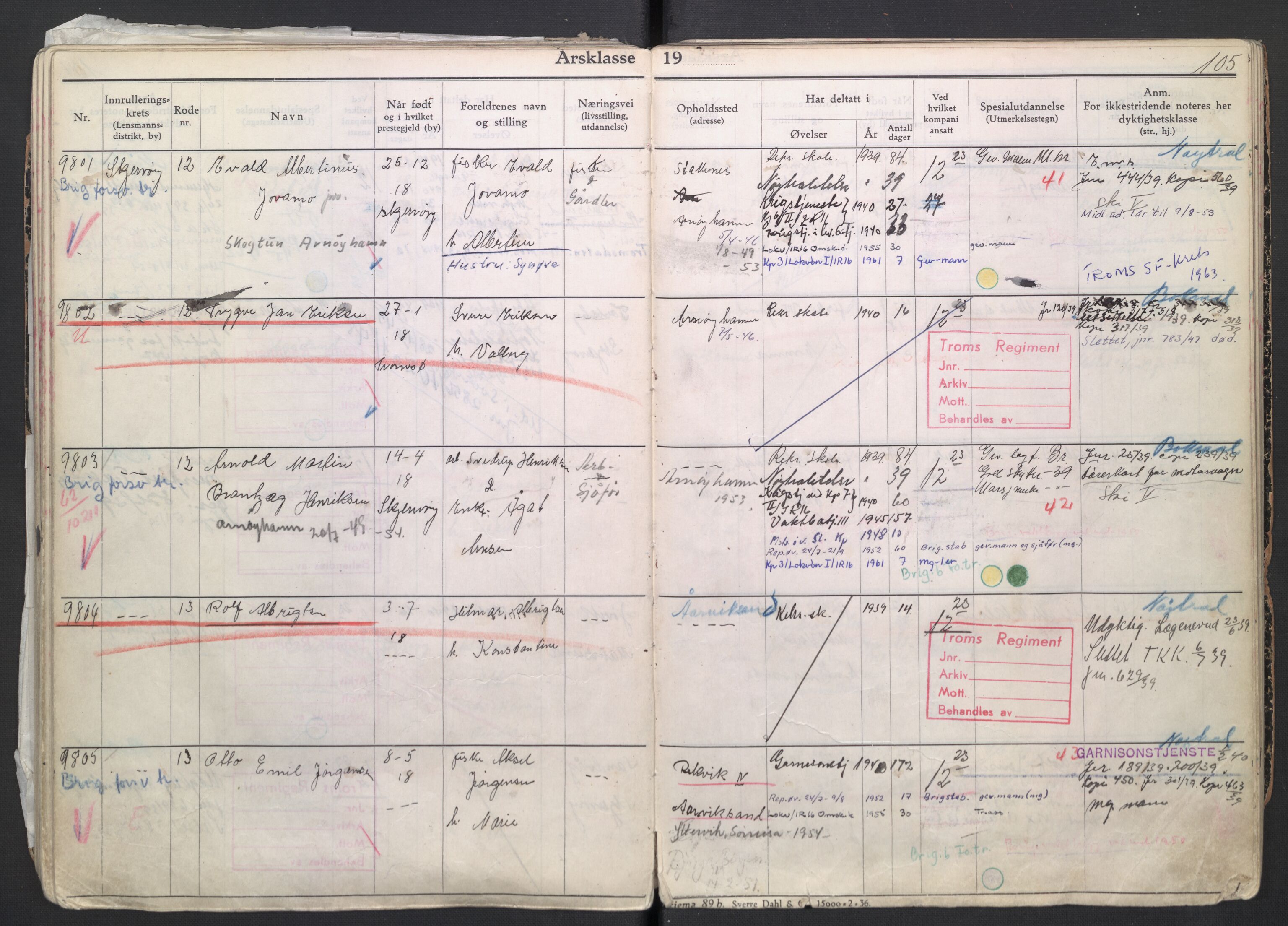 Forsvaret, Troms infanteriregiment nr. 16, AV/RA-RAFA-3146/P/Pa/L0007/0004: Ruller / Rulle for regimentets menige mannskaper, årsklasse 1939, 1939, p. 105