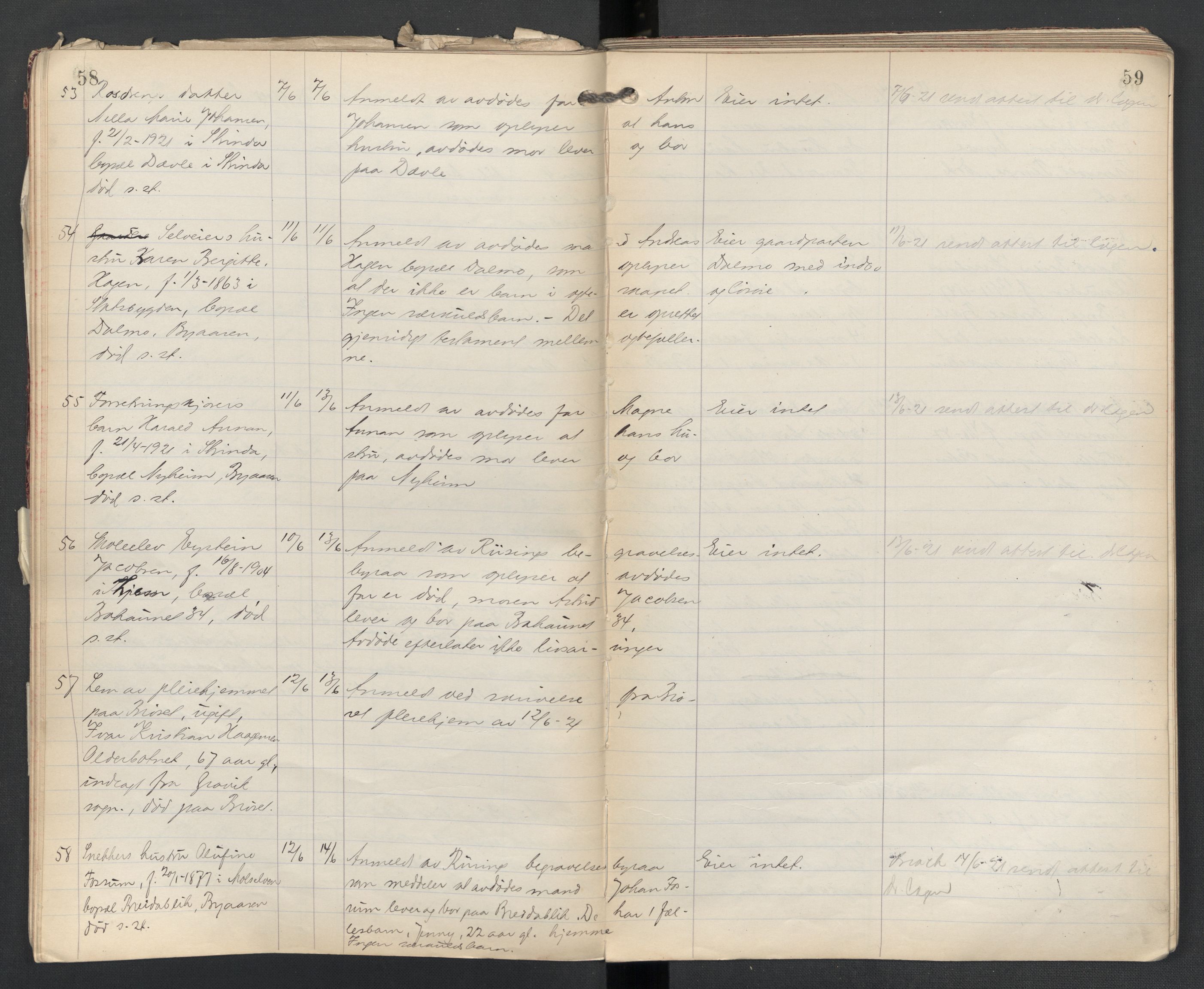 Strinda lensmannskontor, AV/SAT-A-1083/1/02/L0004: 2.01.04 Dødsfallsprotokoll, 1920-1925, p. 58-59