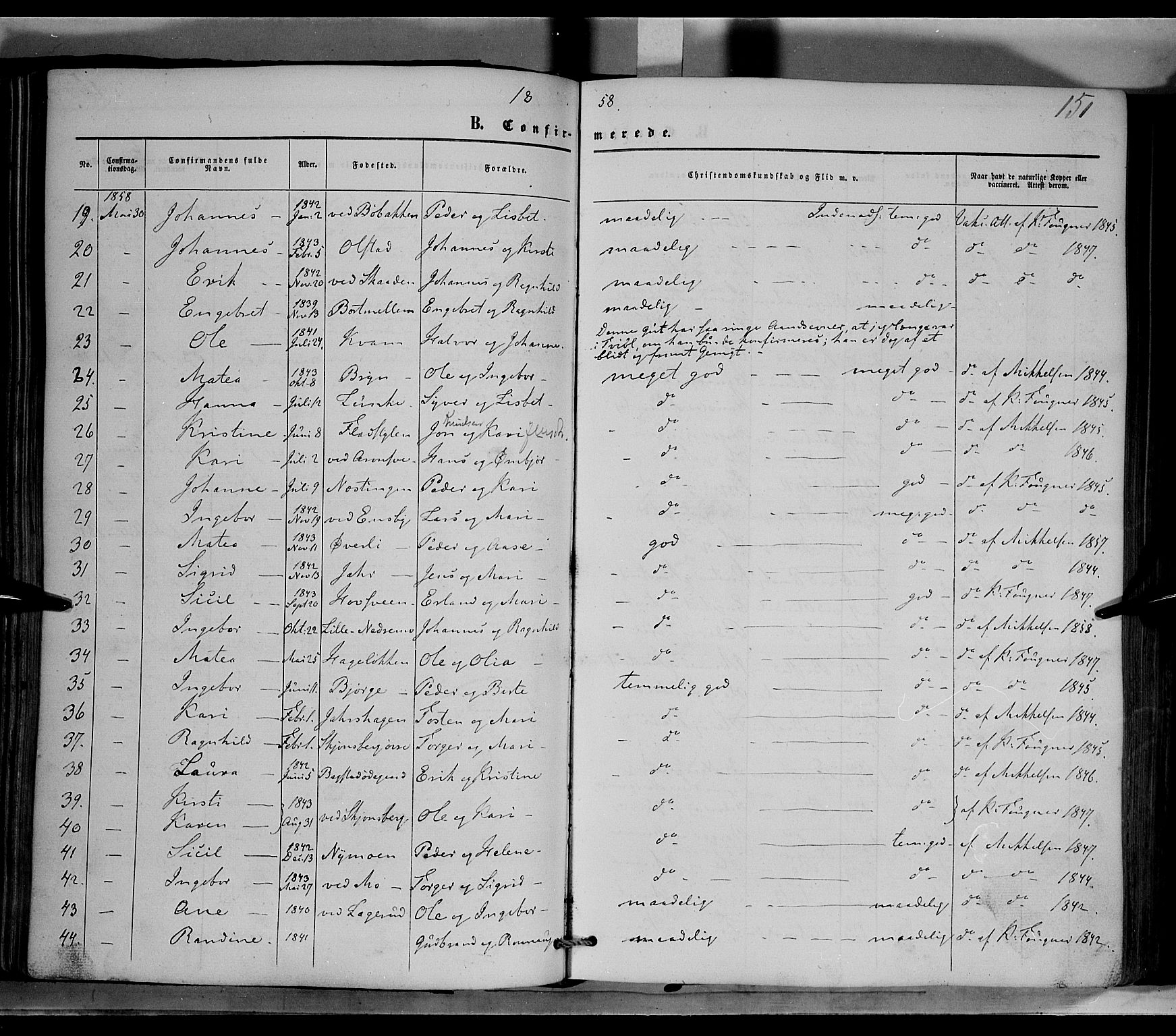 Øyer prestekontor, AV/SAH-PREST-084/H/Ha/Haa/L0006: Parish register (official) no. 6, 1858-1874, p. 151