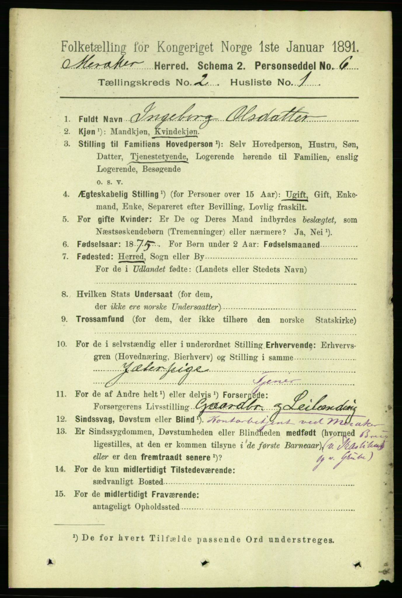 RA, 1891 census for 1711 Meråker, 1891, p. 579