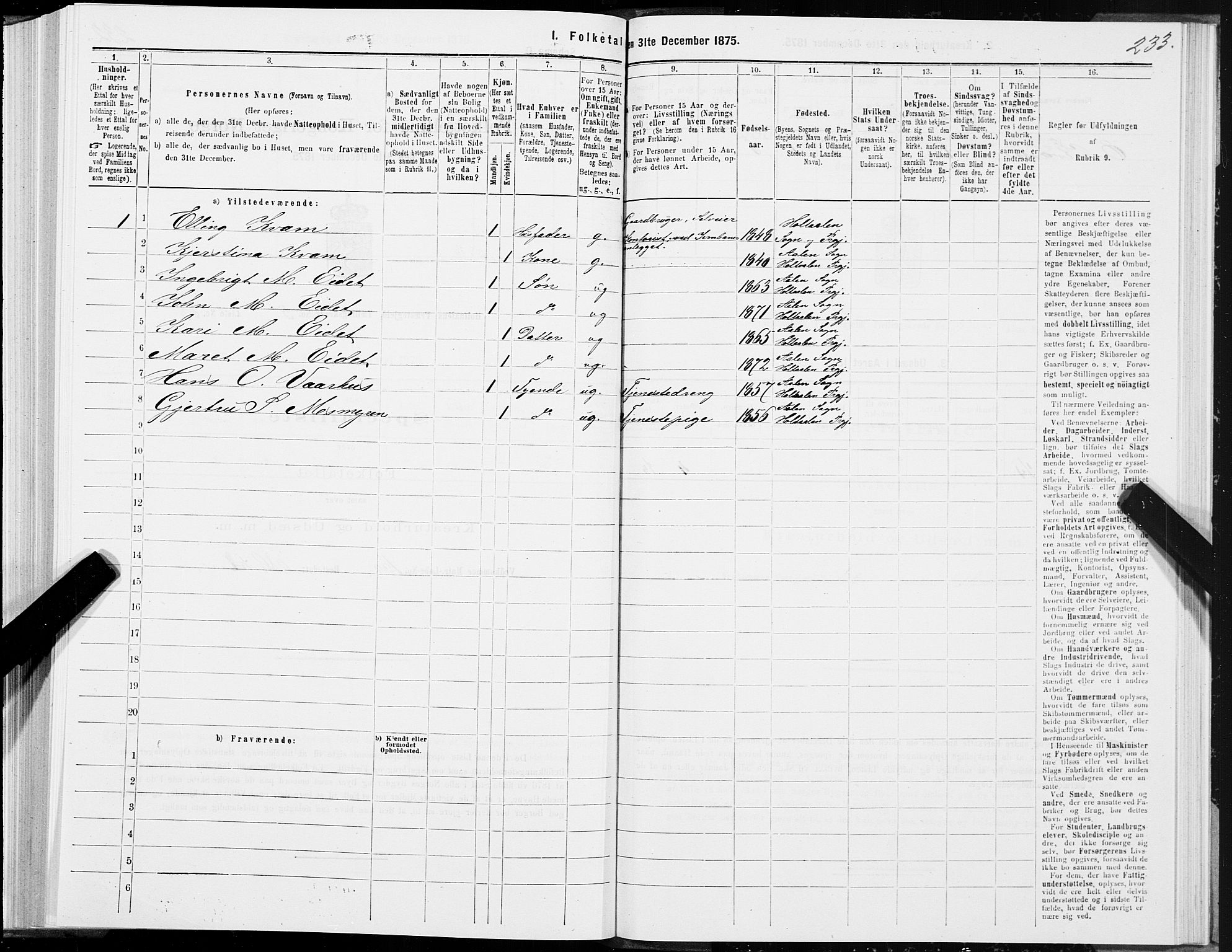 SAT, 1875 census for 1645P Haltdalen, 1875, p. 5233