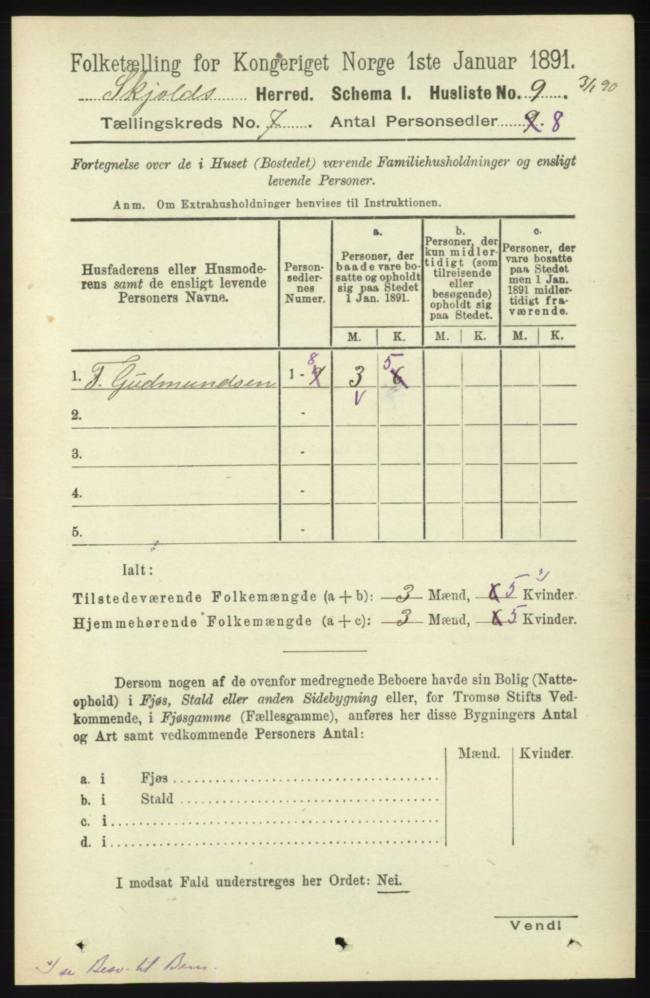 RA, 1891 census for 1154 Skjold, 1891, p. 1312