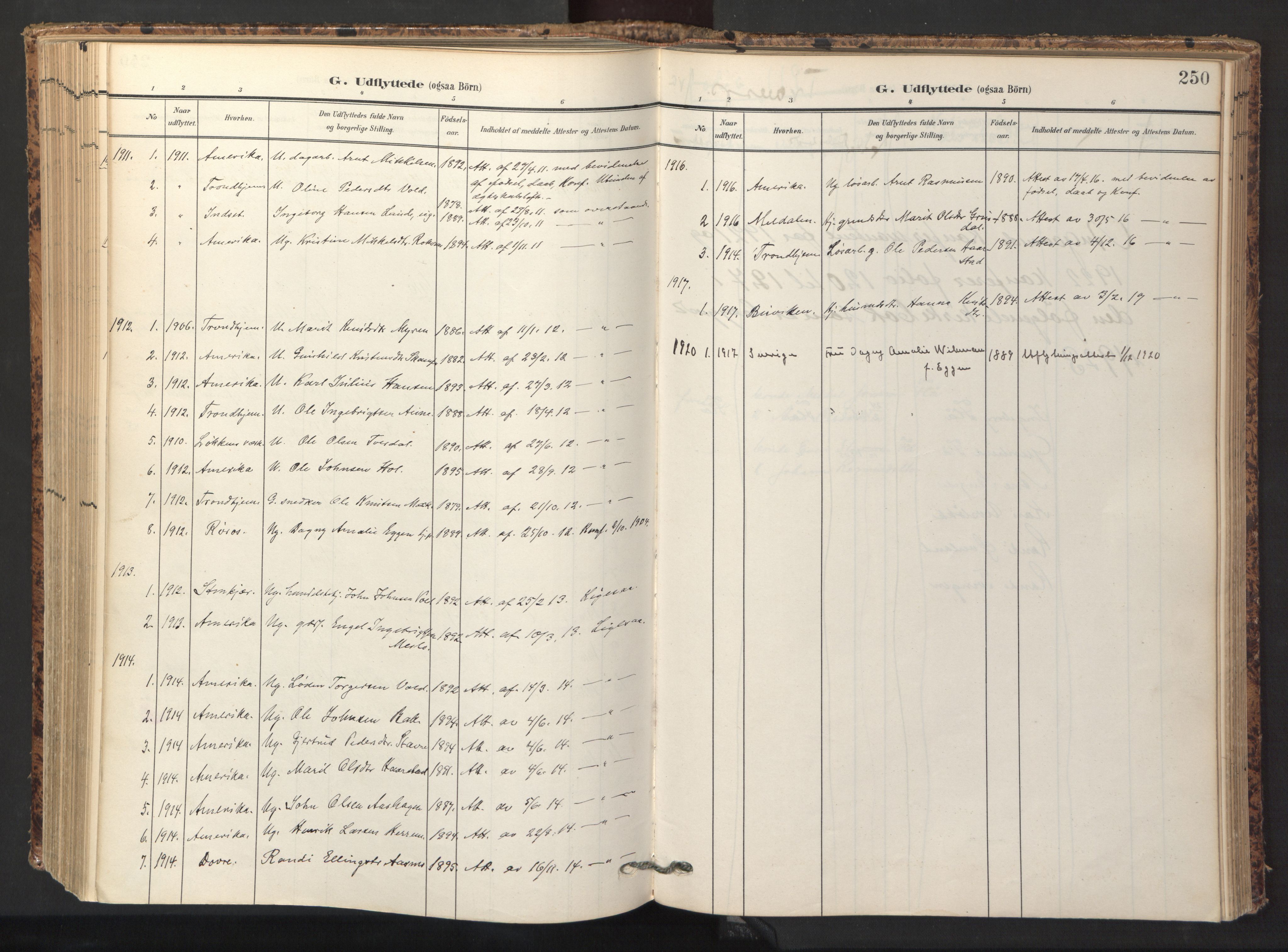 Ministerialprotokoller, klokkerbøker og fødselsregistre - Sør-Trøndelag, SAT/A-1456/674/L0873: Parish register (official) no. 674A05, 1908-1923, p. 250
