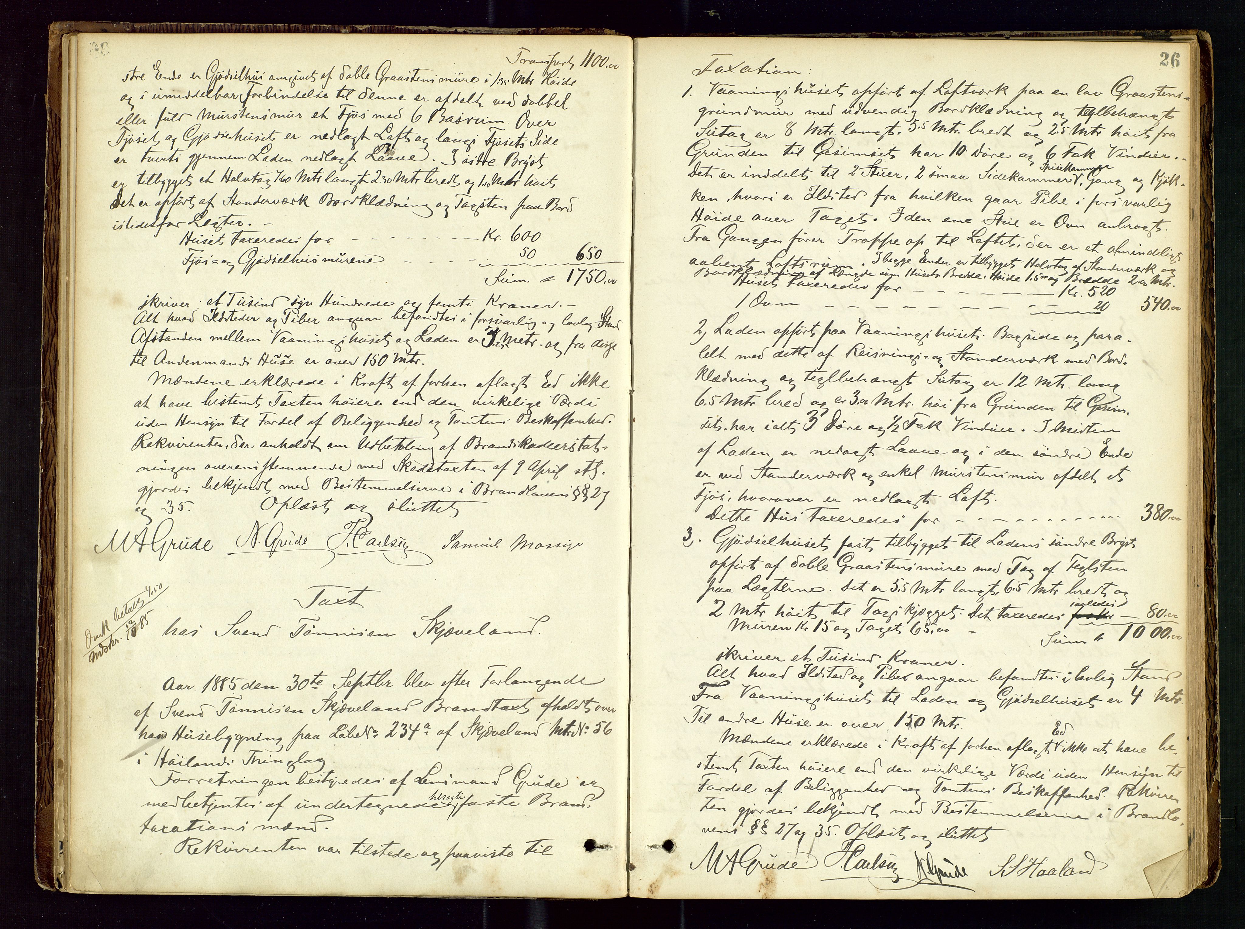 Høyland/Sandnes lensmannskontor, AV/SAST-A-100166/Goa/L0002: "Brandtaxtprotokol for Landafdelingen i Høiland", 1880-1917, p. 25b-26a