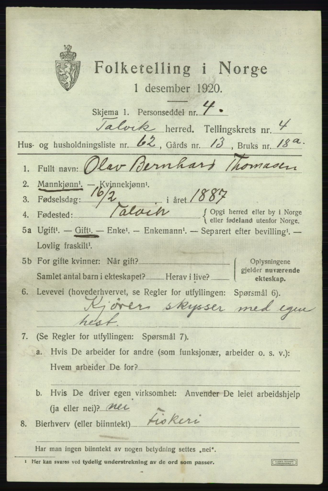 SATØ, 1920 census for Talvik, 1920, p. 3294