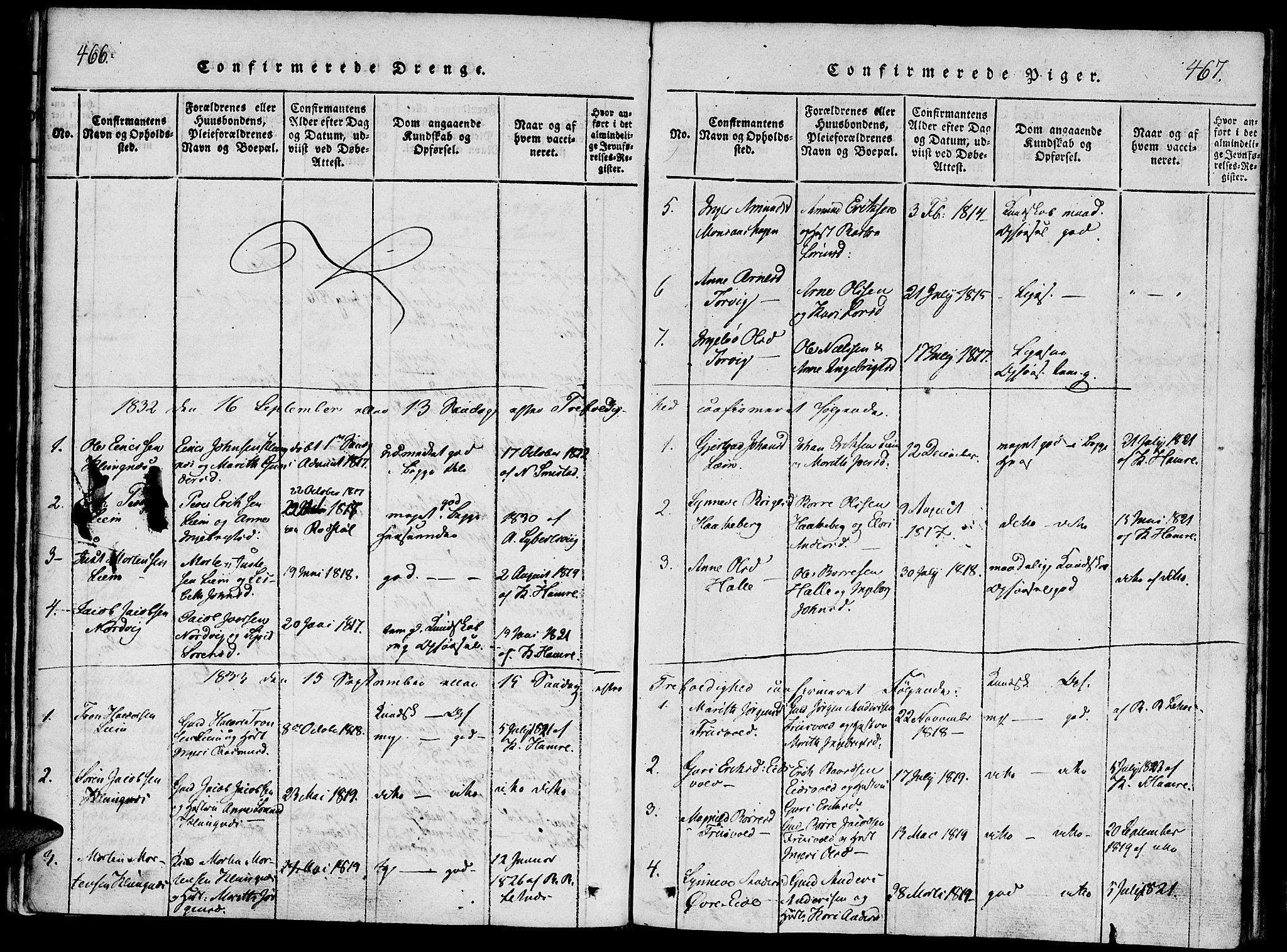 Ministerialprotokoller, klokkerbøker og fødselsregistre - Møre og Romsdal, SAT/A-1454/542/L0551: Parish register (official) no. 542A01, 1818-1853, p. 466-467