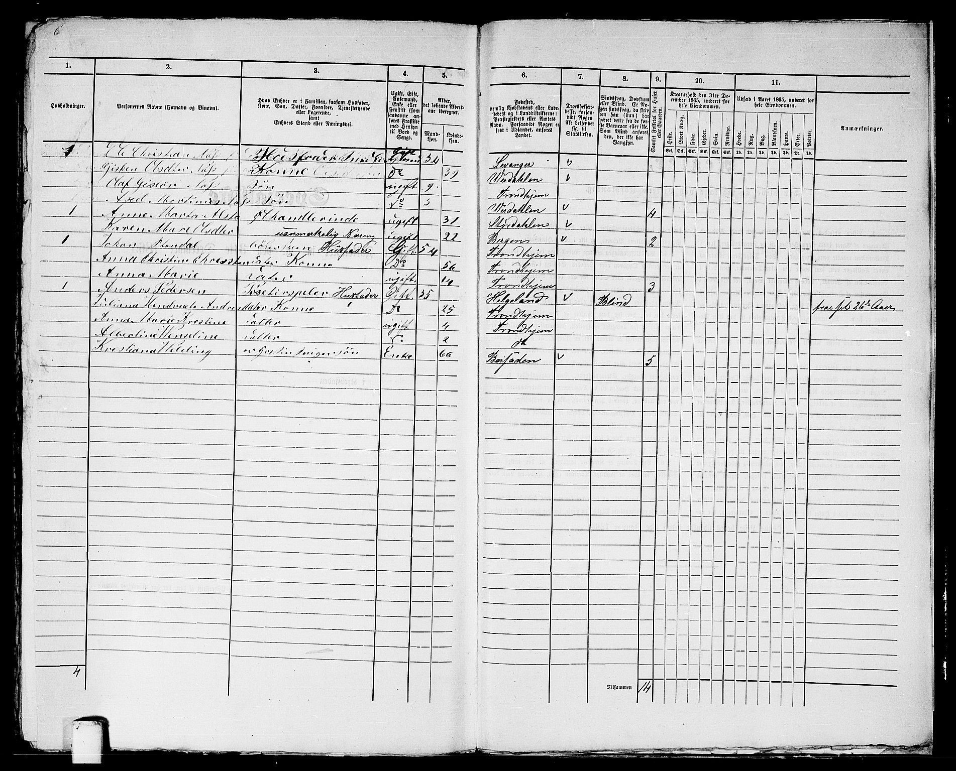 RA, 1865 census for Trondheim, 1865, p. 2073