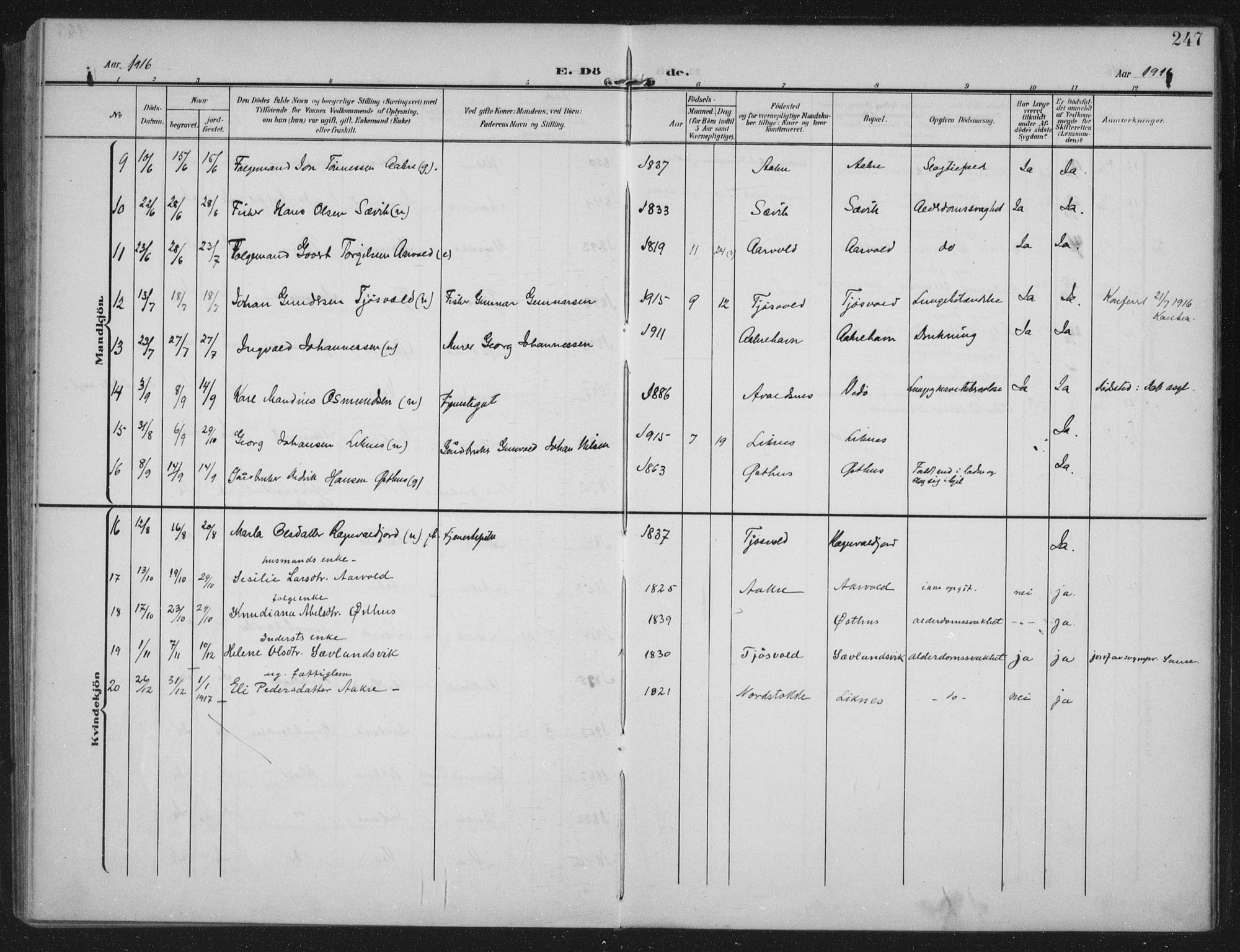 Kopervik sokneprestkontor, AV/SAST-A-101850/H/Ha/Haa/L0005: Parish register (official) no. A 5, 1906-1924, p. 247