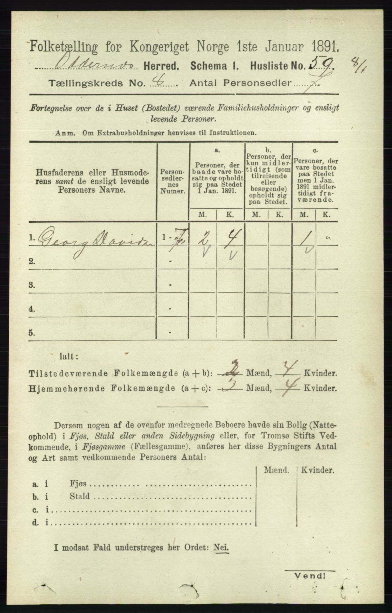 RA, 1891 census for 1012 Oddernes, 1891, p. 2691