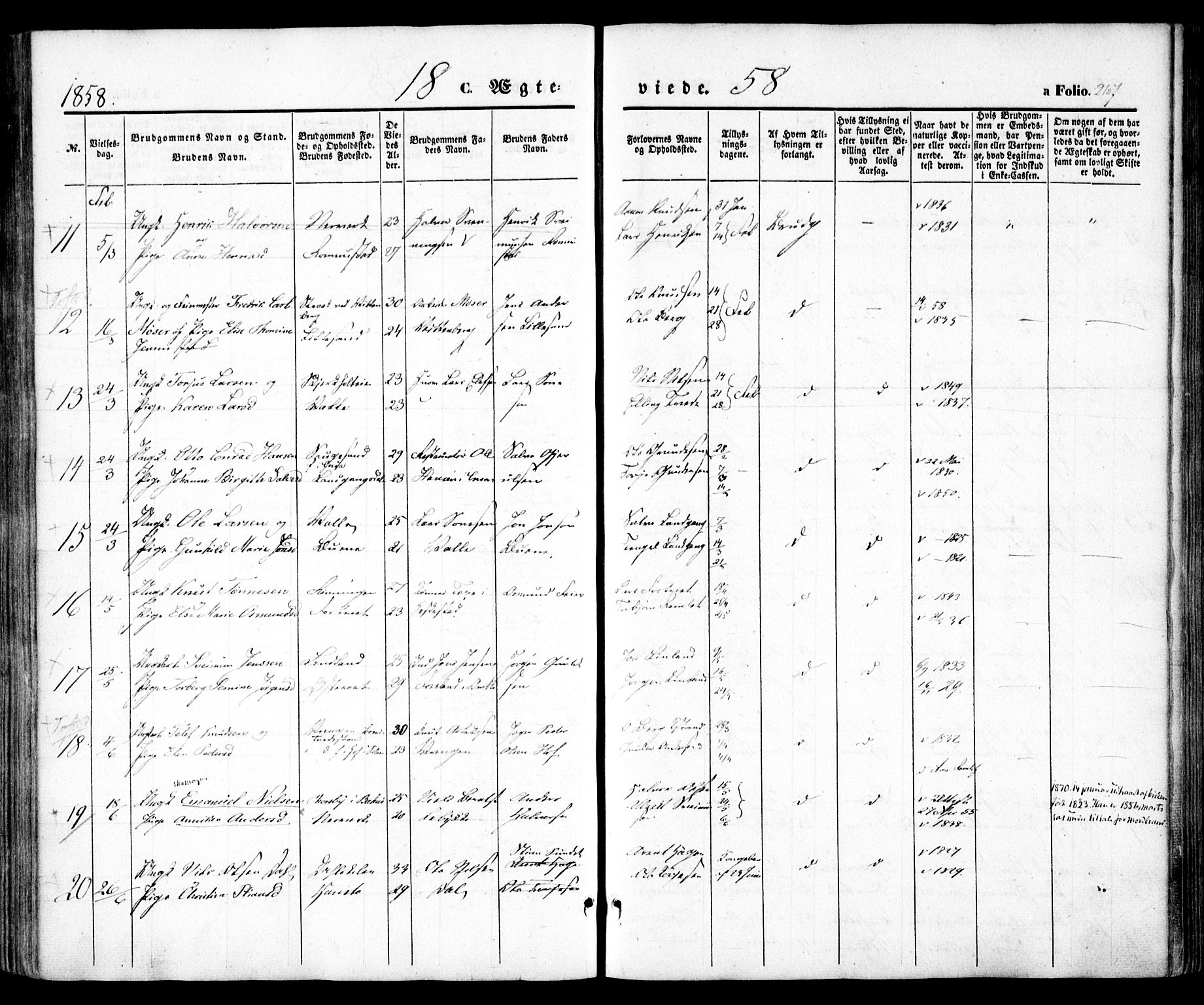 Holt sokneprestkontor, AV/SAK-1111-0021/F/Fa/L0008: Parish register (official) no. A 8, 1849-1860, p. 267