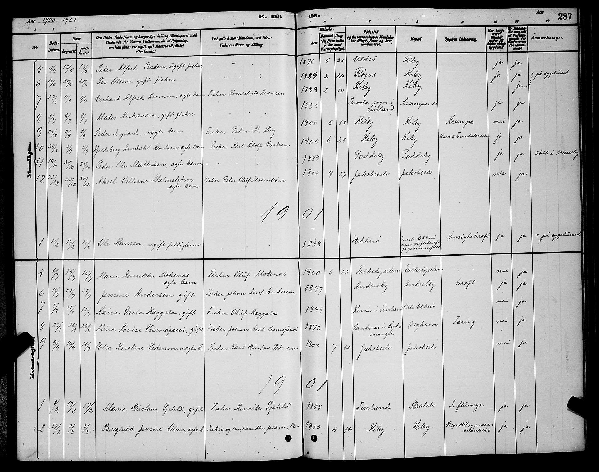 Vadsø sokneprestkontor, SATØ/S-1325/H/Hb/L0003klokker: Parish register (copy) no. 3, 1881-1901, p. 287