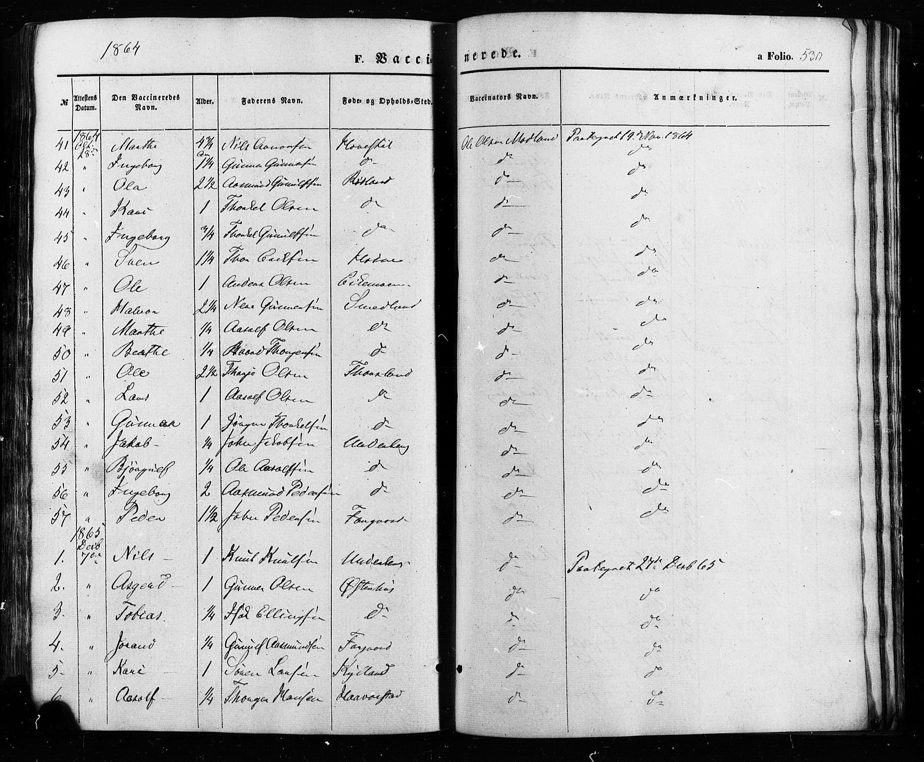 Åseral sokneprestkontor, SAK/1111-0051/F/Fa/L0002: Parish register (official) no. A 2, 1854-1884, p. 530