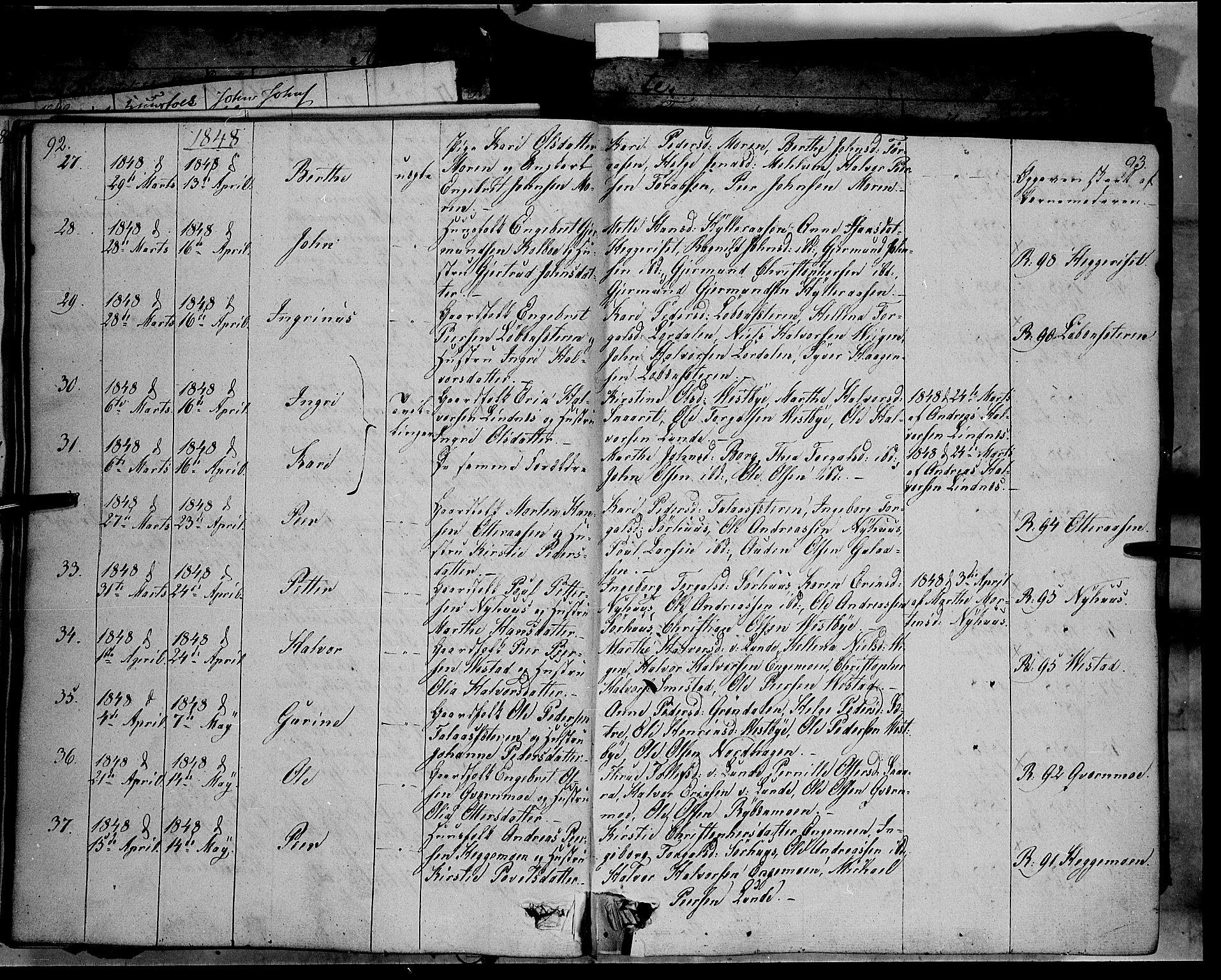 Trysil prestekontor, AV/SAH-PREST-046/H/Ha/Haa/L0004: Parish register (official) no. 4 /1, 1842-1850, p. 92-93