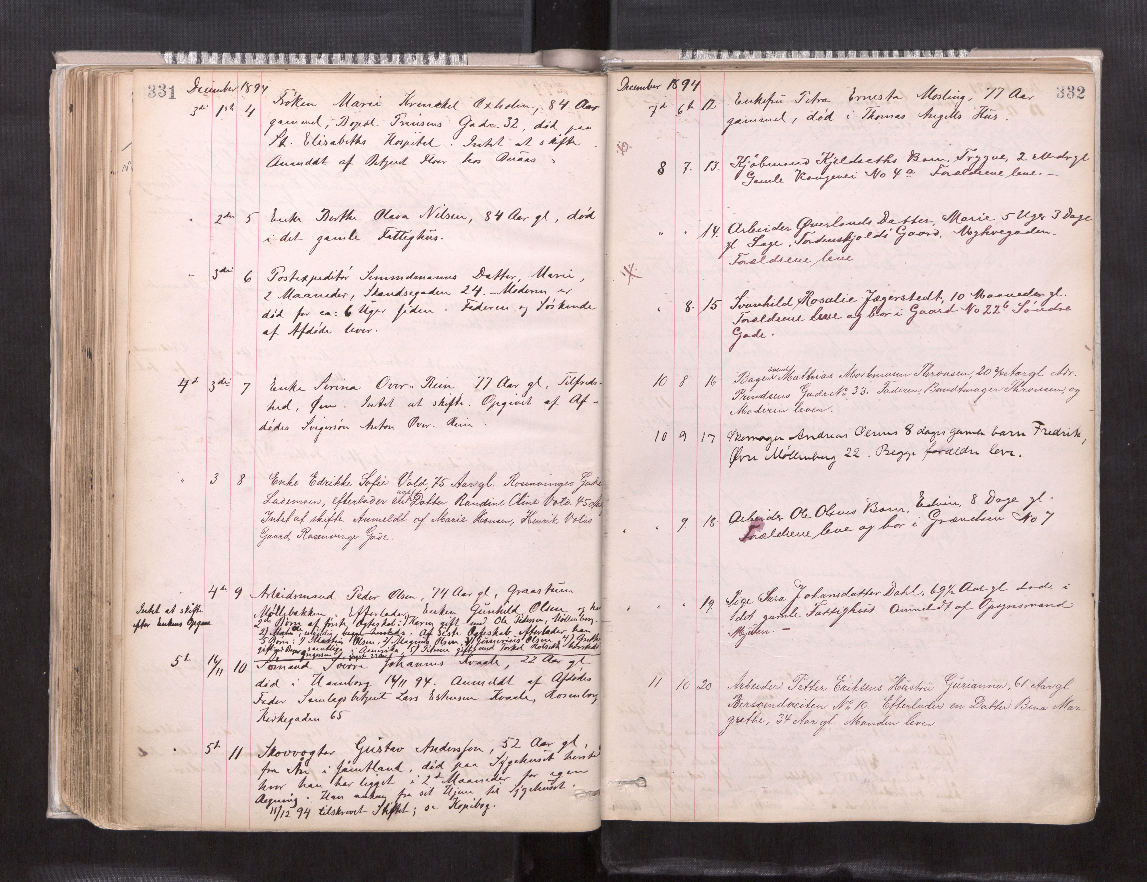 Trondheim byfogd, AV/SAT-A-0003/1/3/3L/L0004: Dødsanmeldelsesprotokoll, 1891-1897, p. 331-332