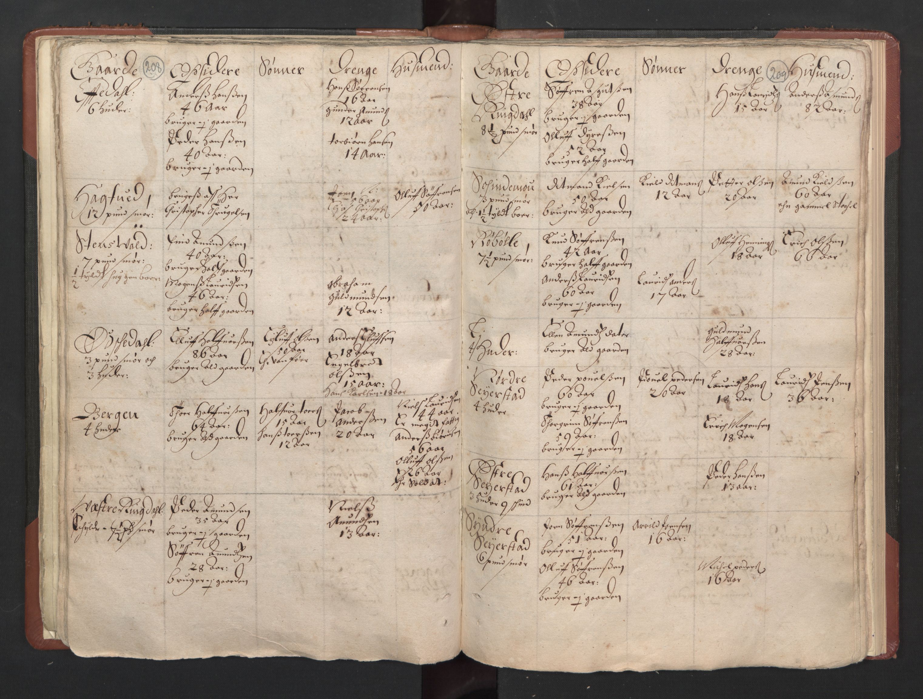 RA, Bailiff's Census 1664-1666, no. 5: Modern Buskerud county and modern Vestfold county, 1664, p. 208-209