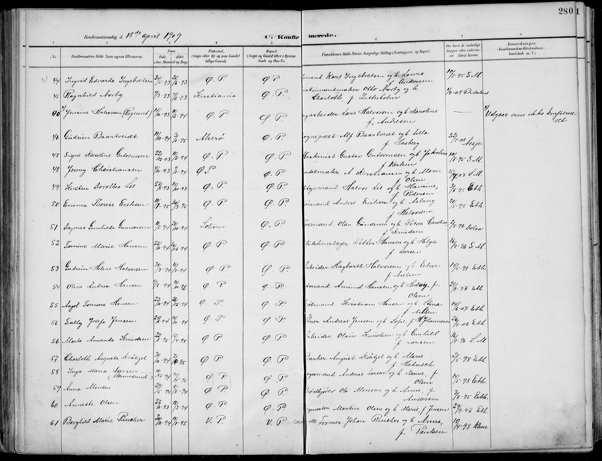 Porsgrunn kirkebøker , AV/SAKO-A-104/F/Fa/L0011: Parish register (official) no. 11, 1895-1919, p. 280