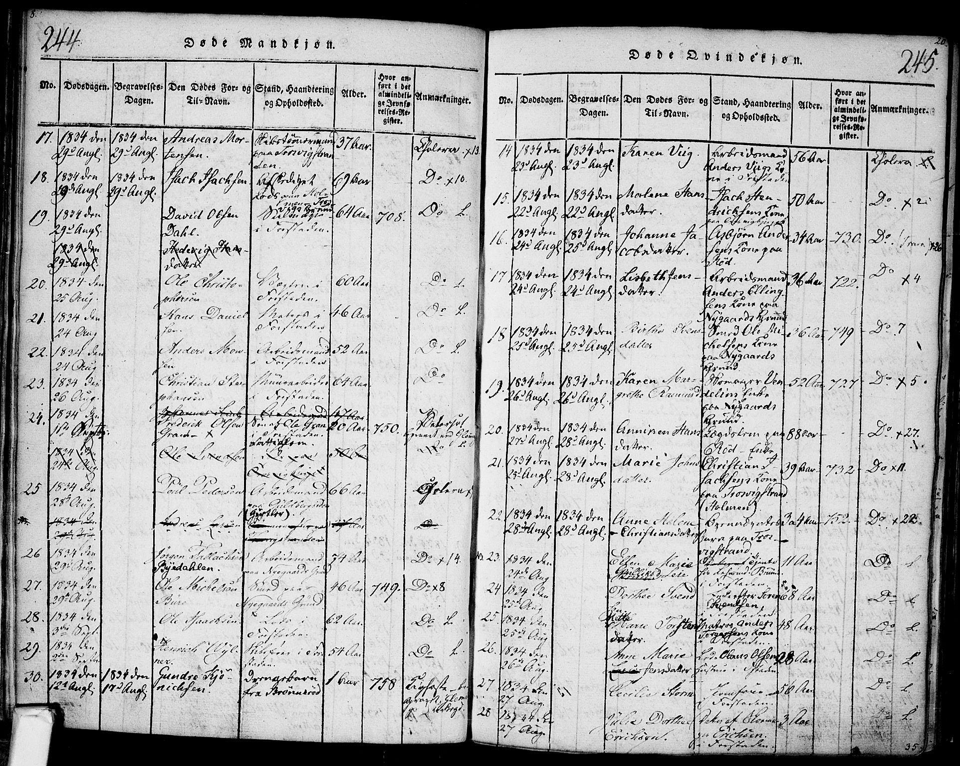 Glemmen prestekontor Kirkebøker, AV/SAO-A-10908/F/Fa/L0004: Parish register (official) no. 4, 1816-1838, p. 244-245