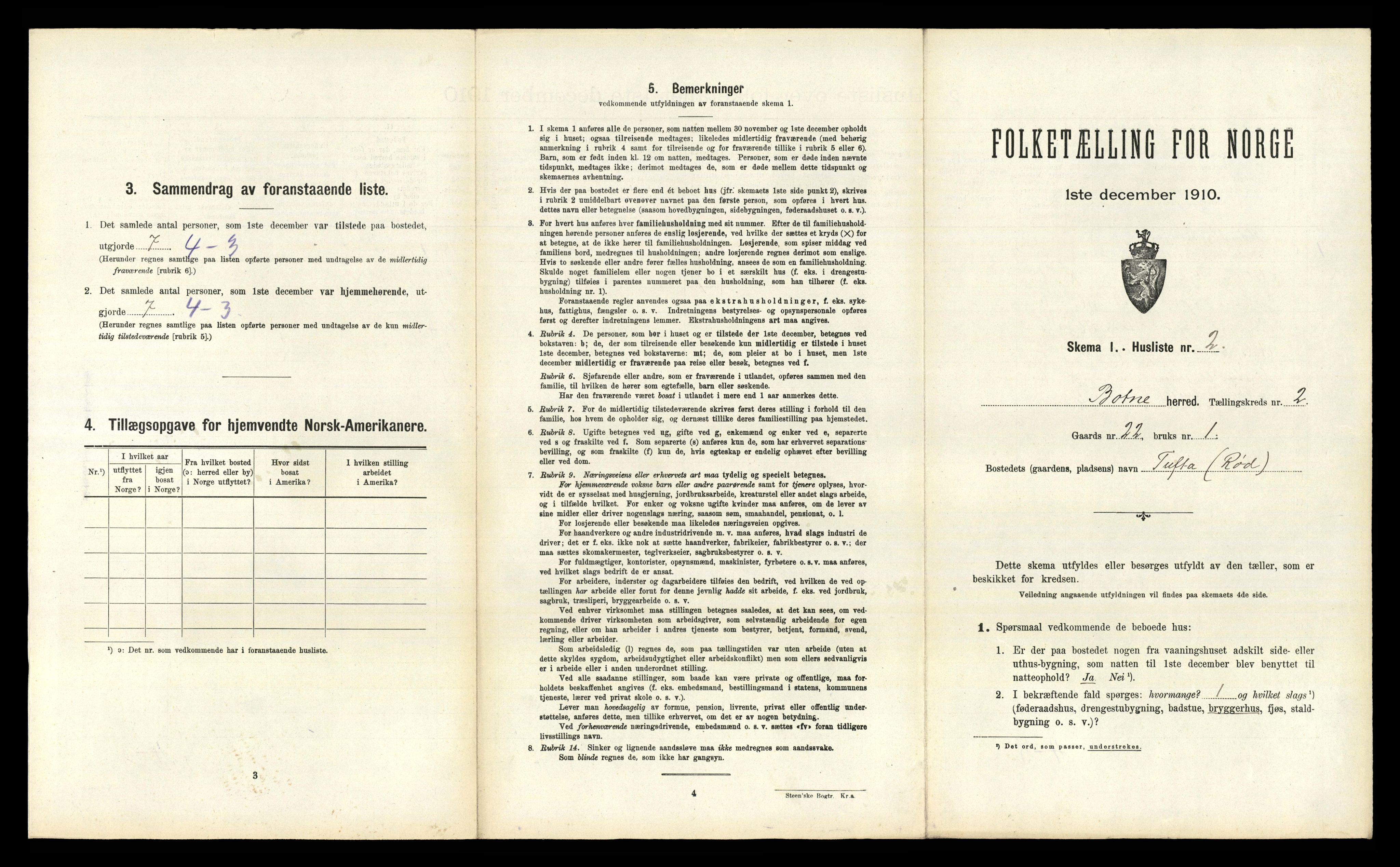 RA, 1910 census for Botne, 1910, p. 212