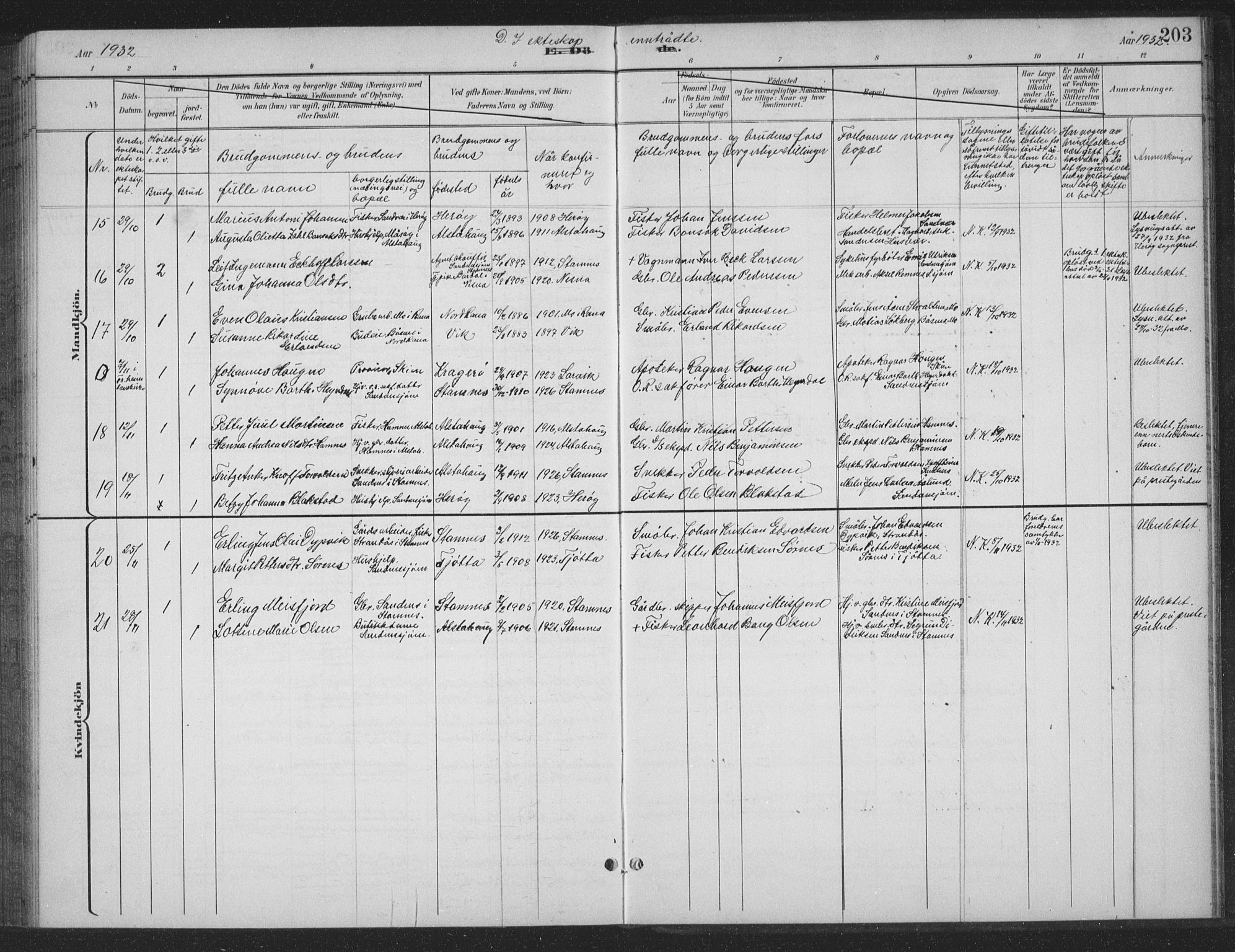 Ministerialprotokoller, klokkerbøker og fødselsregistre - Nordland, AV/SAT-A-1459/831/L0479: Parish register (copy) no. 831C06, 1897-1936, p. 203