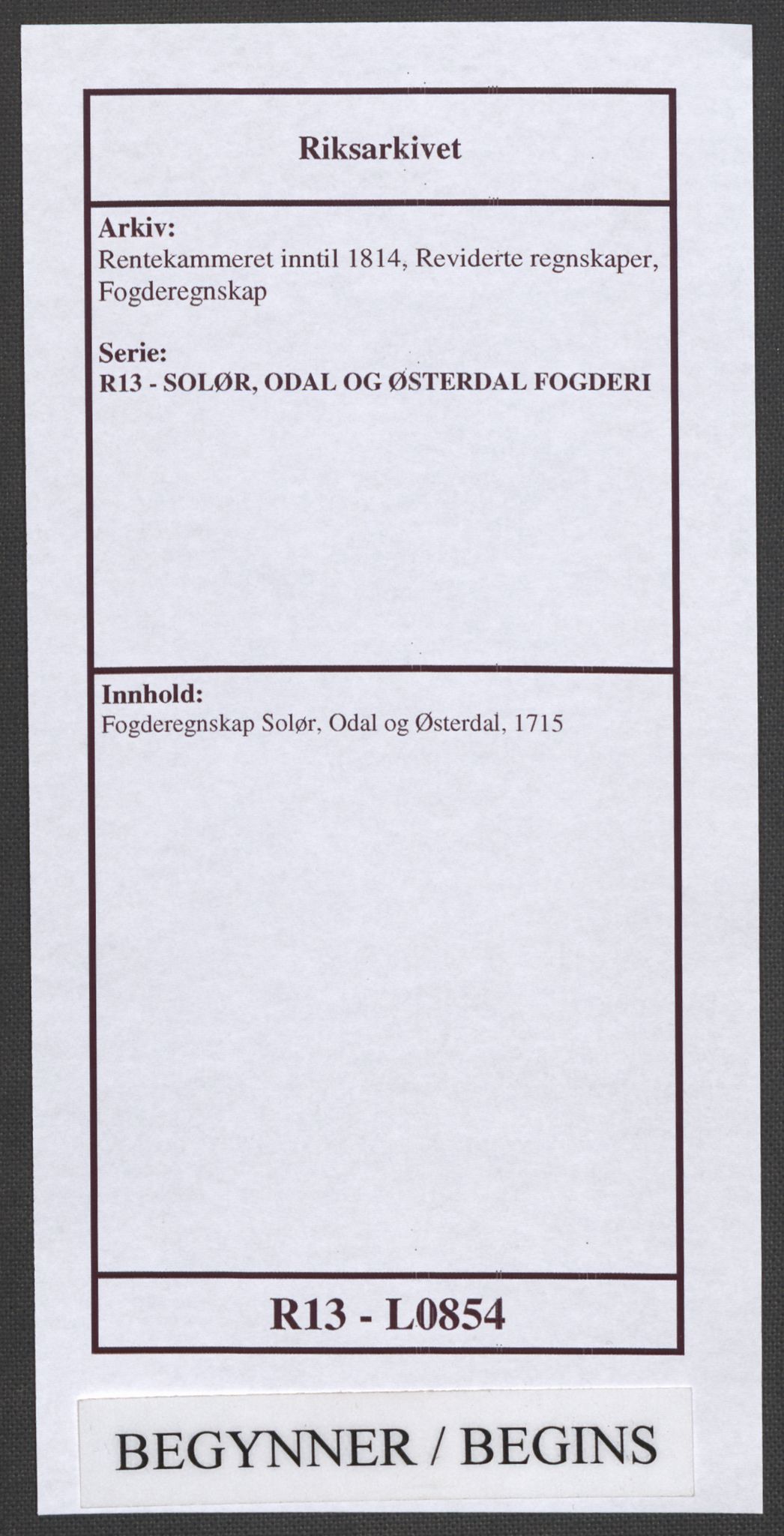 Rentekammeret inntil 1814, Reviderte regnskaper, Fogderegnskap, AV/RA-EA-4092/R13/L0854: Fogderegnskap Solør, Odal og Østerdal, 1715, p. 1