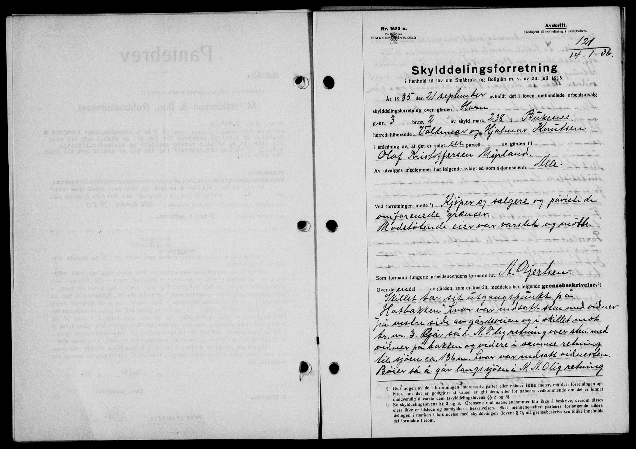 Lofoten sorenskriveri, SAT/A-0017/1/2/2C/L0033b: Mortgage book no. 33b, 1936-1936, Diary no: : 121/1936
