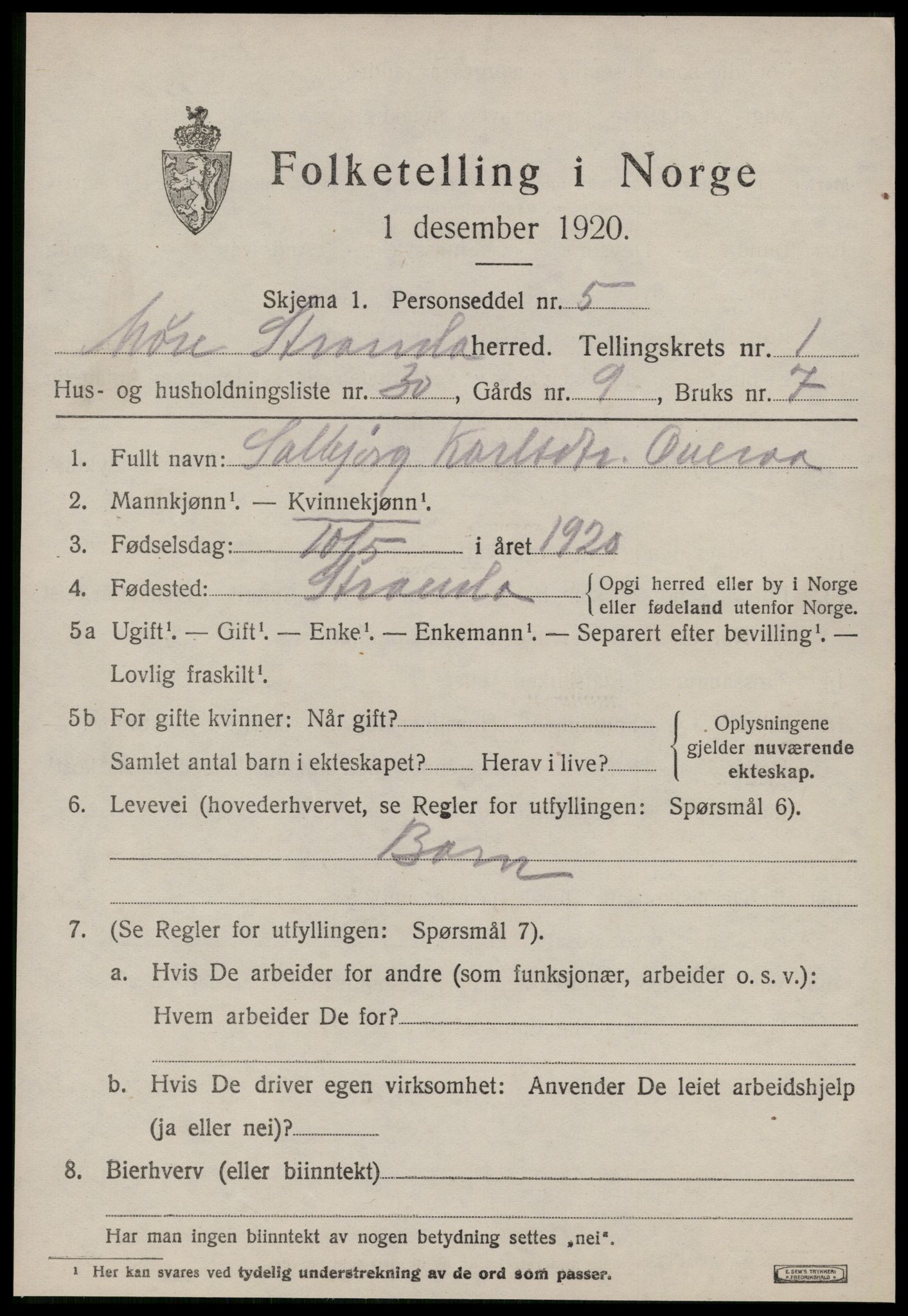 SAT, 1920 census for Stranda, 1920, p. 939