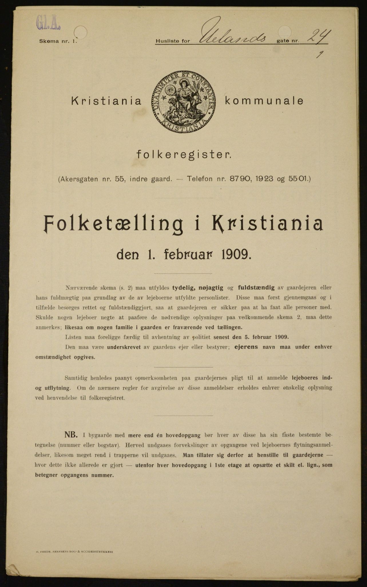 OBA, Municipal Census 1909 for Kristiania, 1909, p. 107596