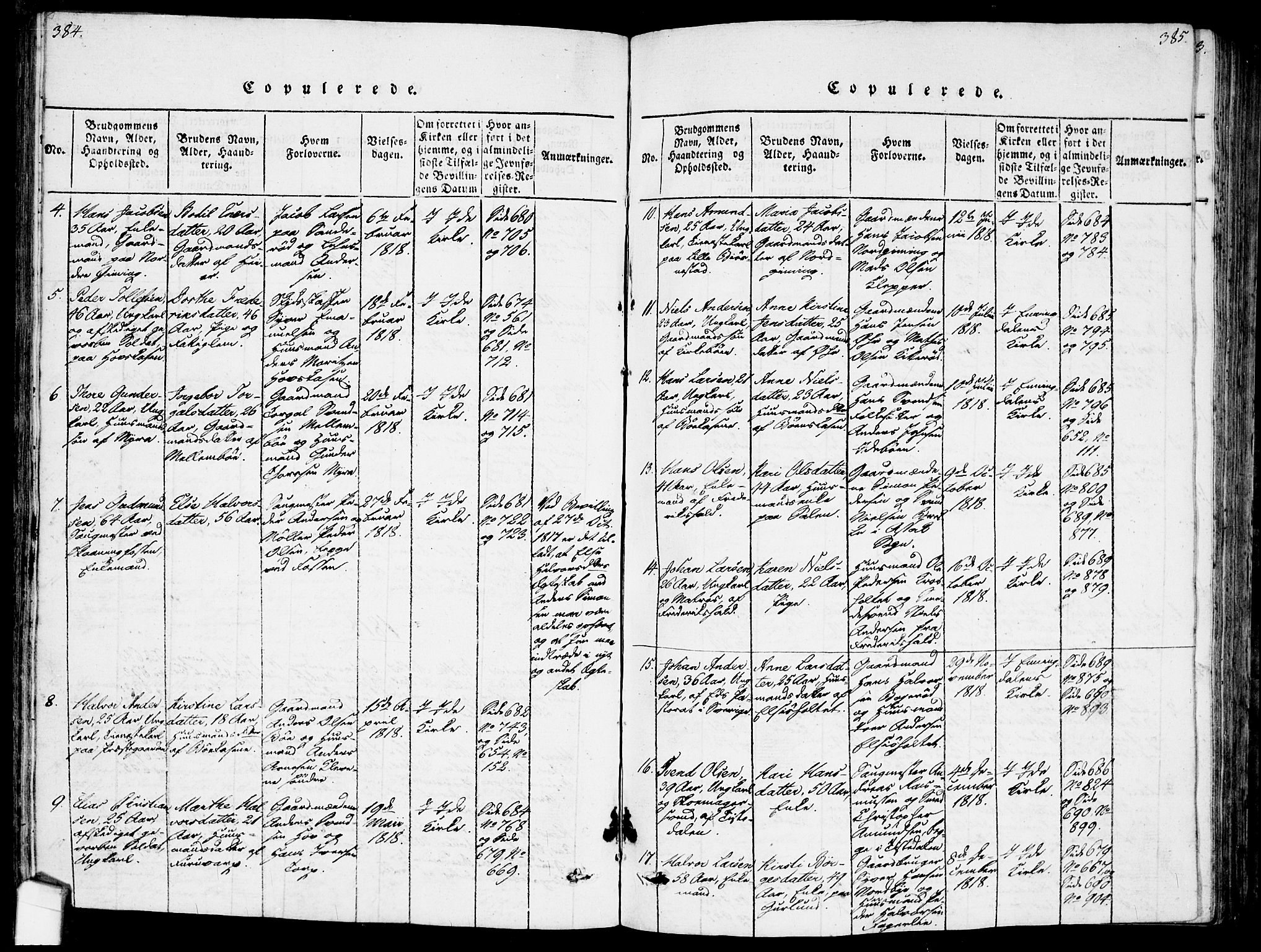 Idd prestekontor Kirkebøker, AV/SAO-A-10911/F/Fc/L0002: Parish register (official) no. III 2, 1815-1831, p. 384-385