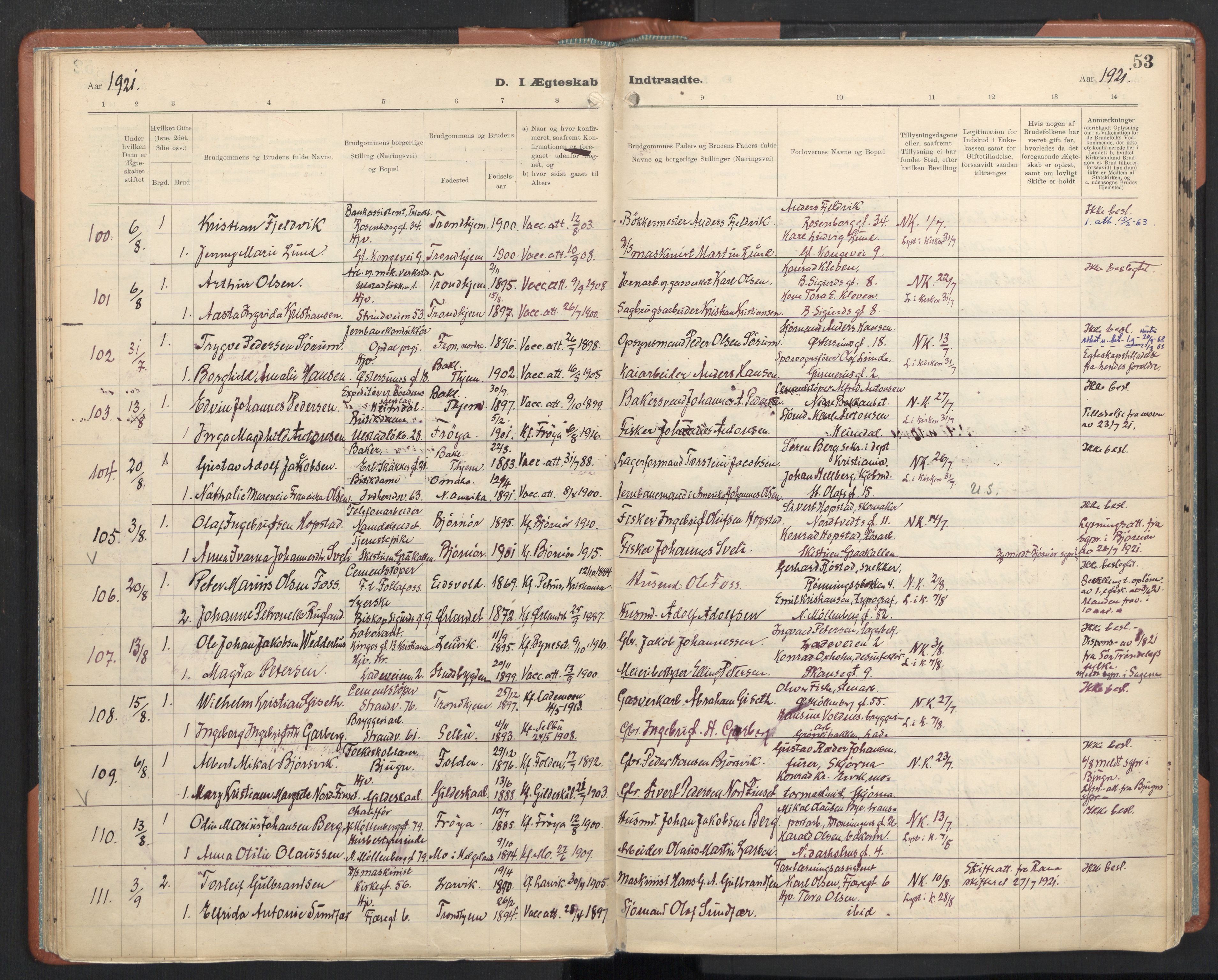 Ministerialprotokoller, klokkerbøker og fødselsregistre - Sør-Trøndelag, SAT/A-1456/605/L0245: Parish register (official) no. 605A07, 1916-1938, p. 53