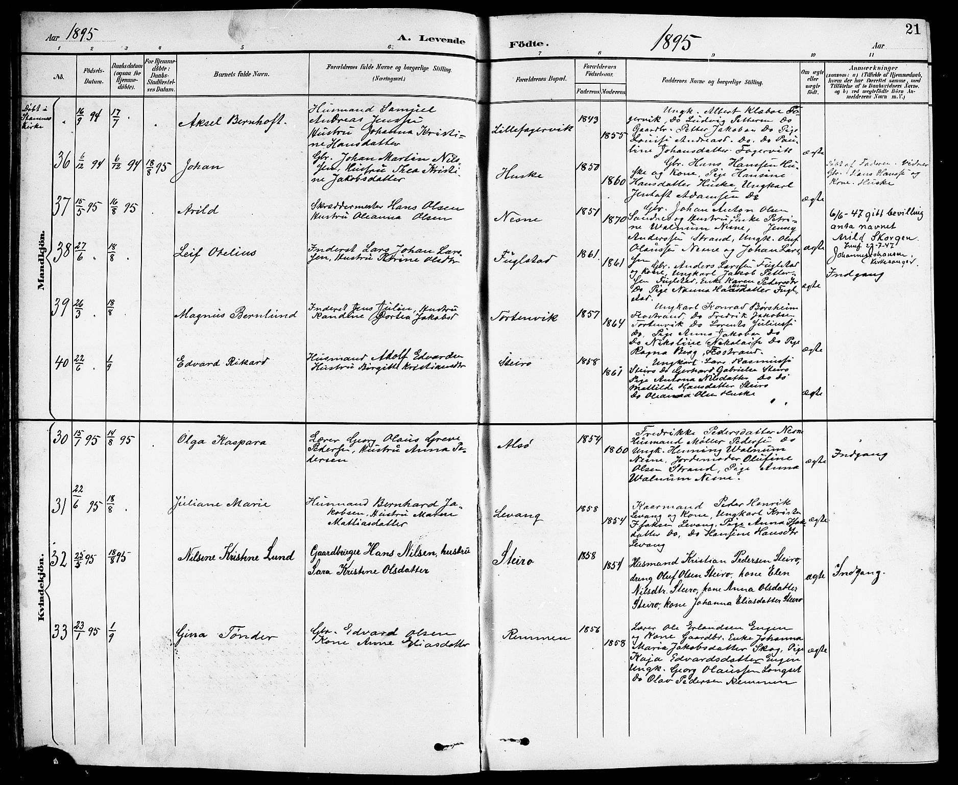 Ministerialprotokoller, klokkerbøker og fødselsregistre - Nordland, AV/SAT-A-1459/838/L0559: Parish register (copy) no. 838C06, 1893-1910, p. 21