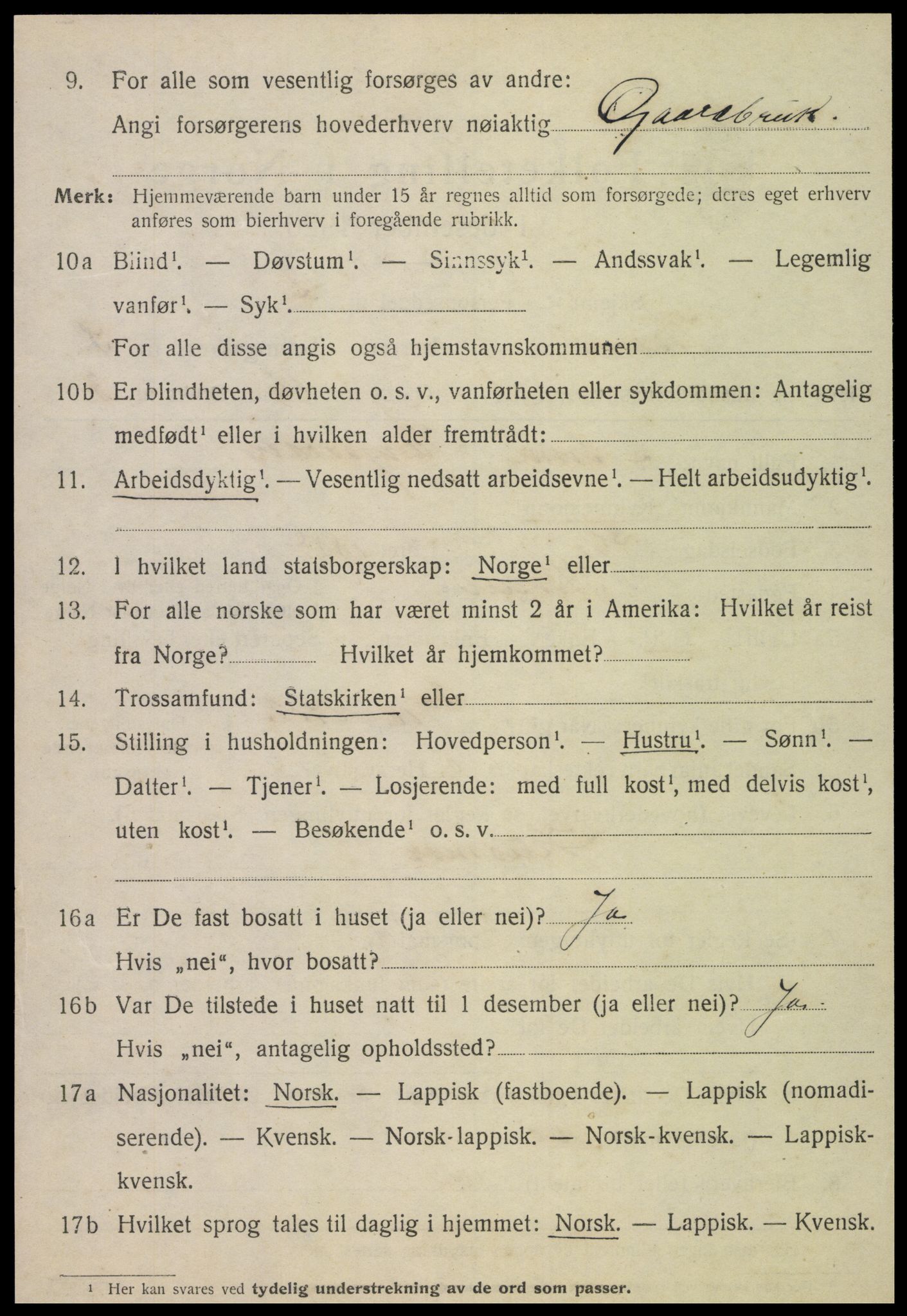 SAT, 1920 census for Kvam, 1920, p. 2334