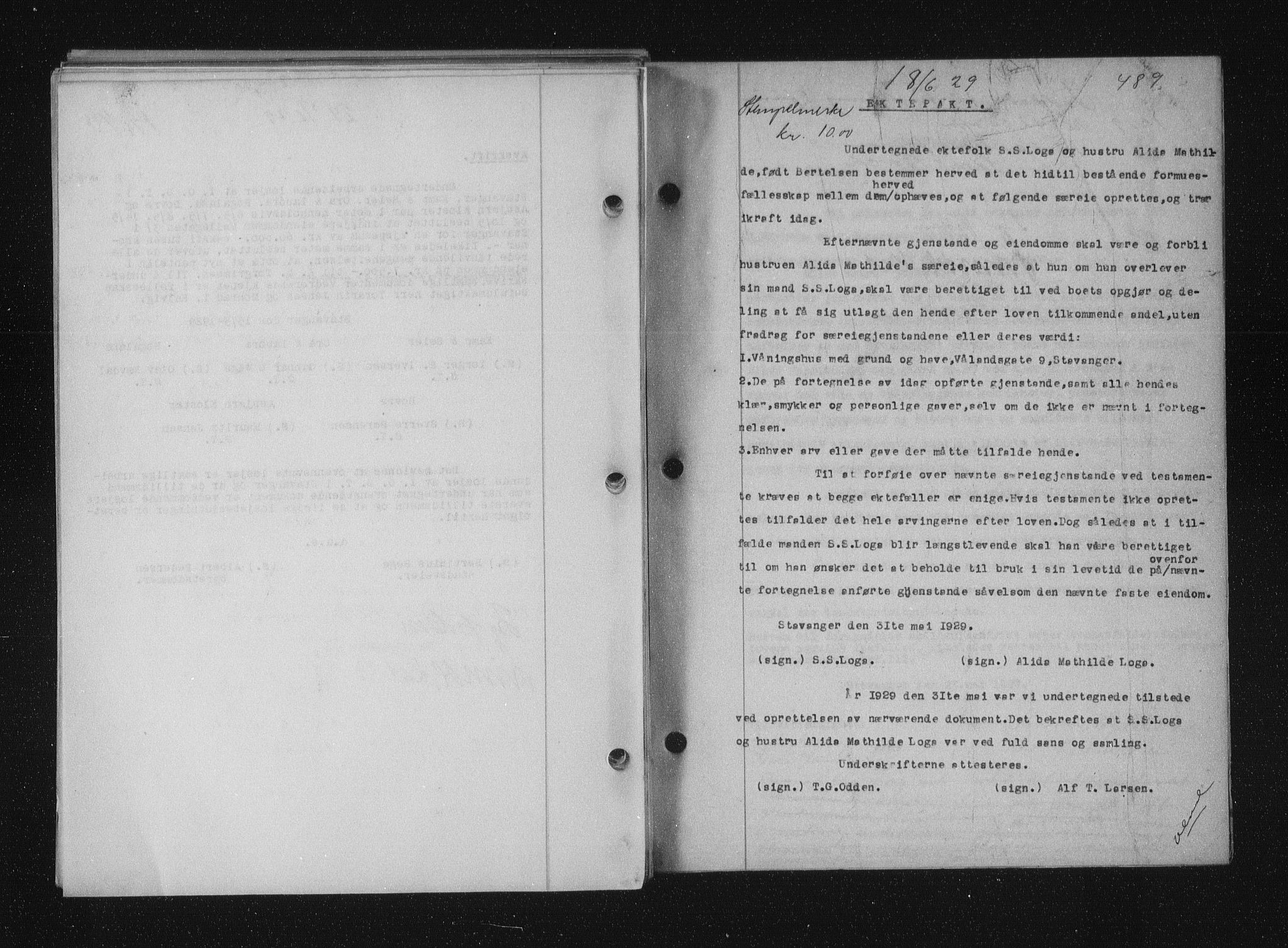 Stavanger byfogd, SAST/A-101408/001/4/41/410/410BB/L0055: Mortgage book no. 43, 1928-1929, Deed date: 08.06.1929