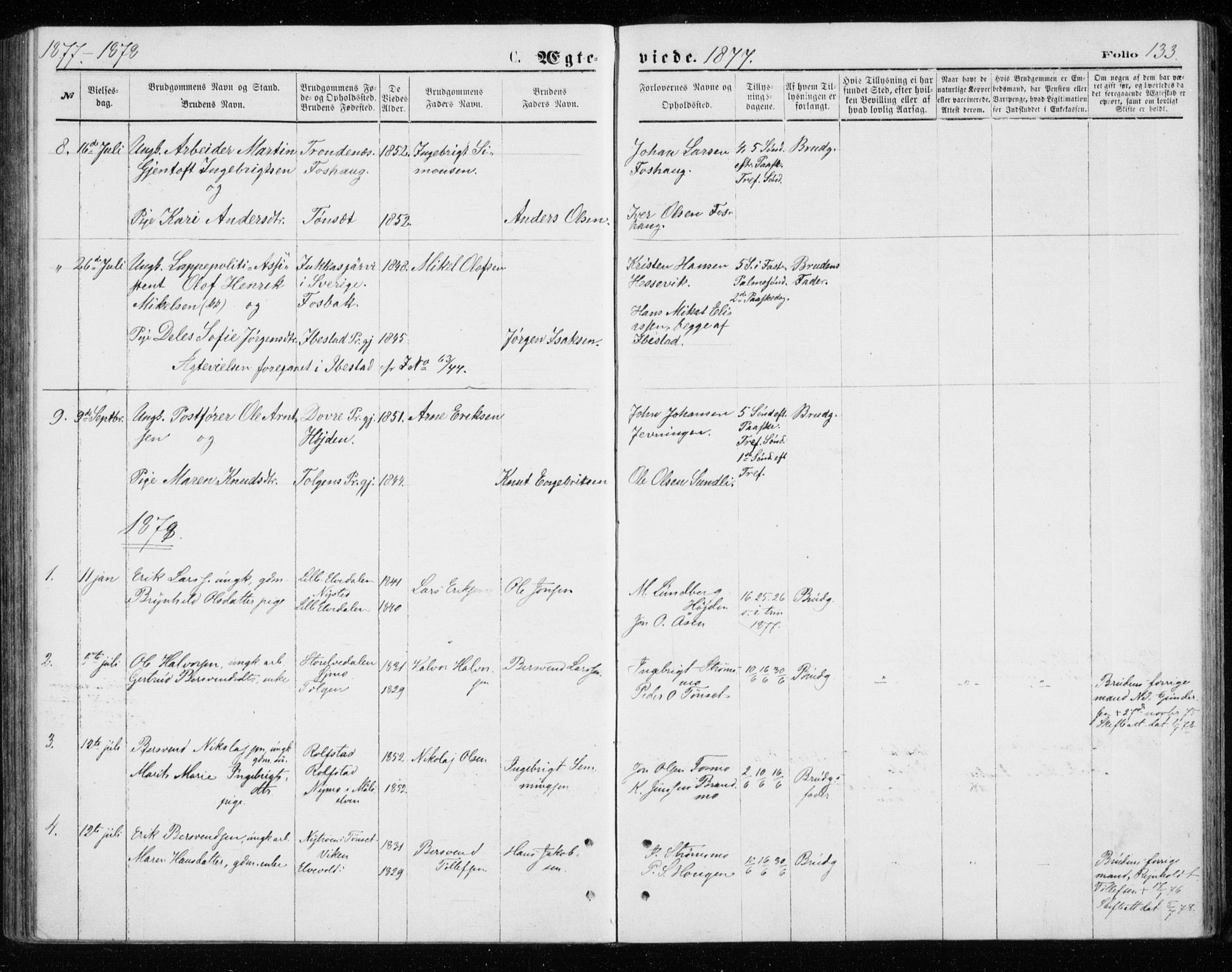 Målselv sokneprestembete, AV/SATØ-S-1311/G/Ga/Gab/L0007klokker: Parish register (copy) no. 7, 1876-1895, p. 133