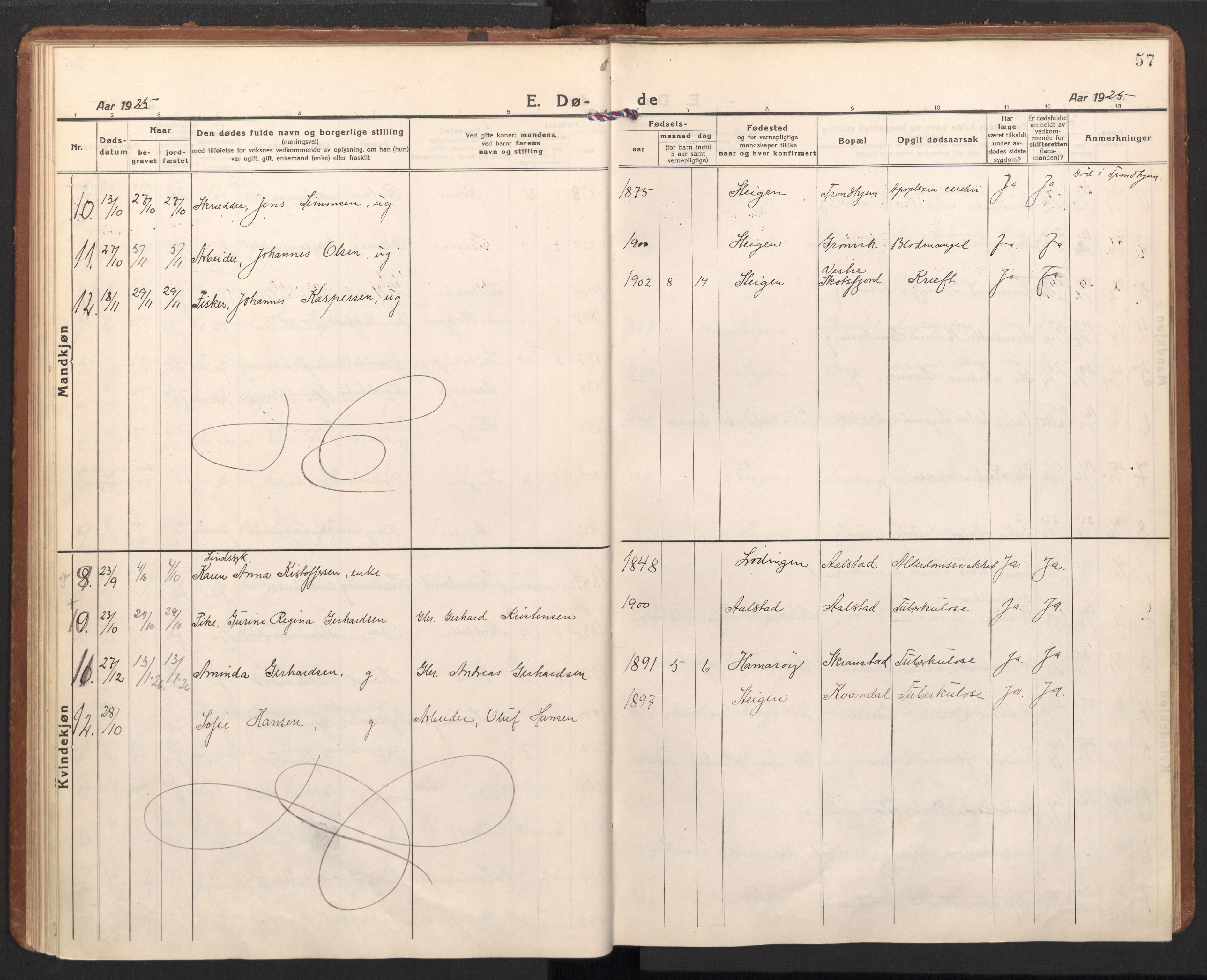 Ministerialprotokoller, klokkerbøker og fødselsregistre - Nordland, SAT/A-1459/855/L0809: Parish register (official) no. 855A18, 1921-1939, p. 57